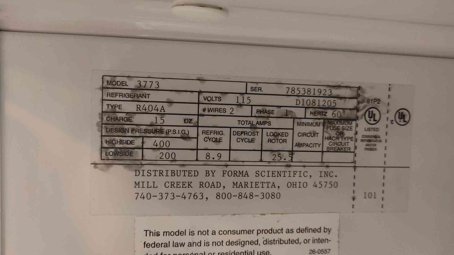Thermo Forma Refrigerator Model 3773 115 V 60 Hz 1 Ph