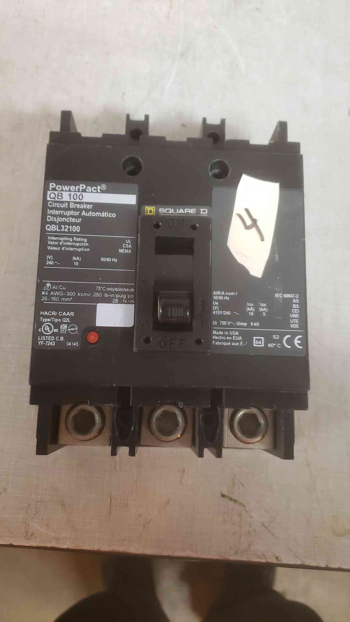 Square D 100A POWER PACT QBL32100 3 Pole Circuit Breaker