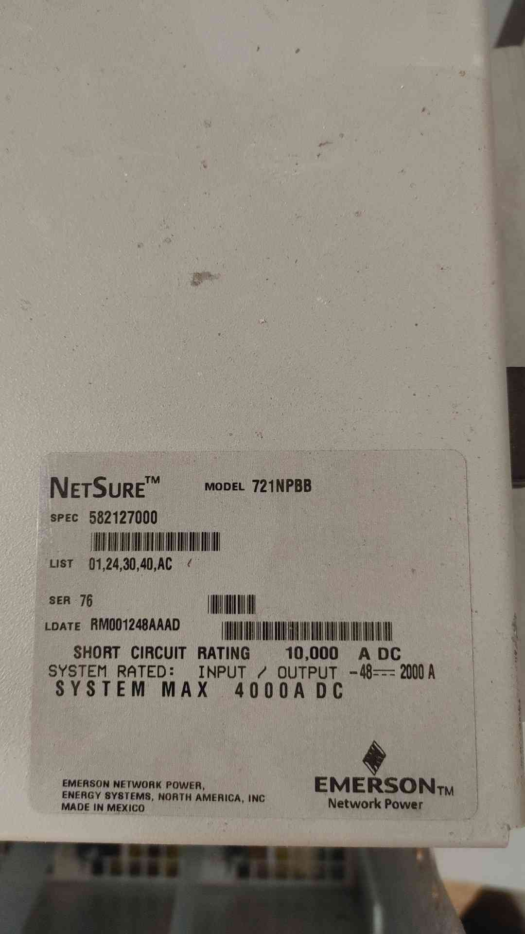 Emerson NetSure PSS48/50 Network Tower 721NPBB Rectifier (109418)
