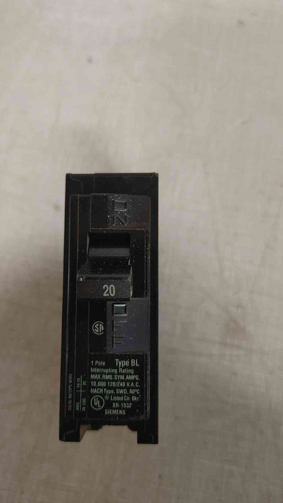 Siemens B120BP 20 Amp 1 Pole Circuit Breaker (109420)