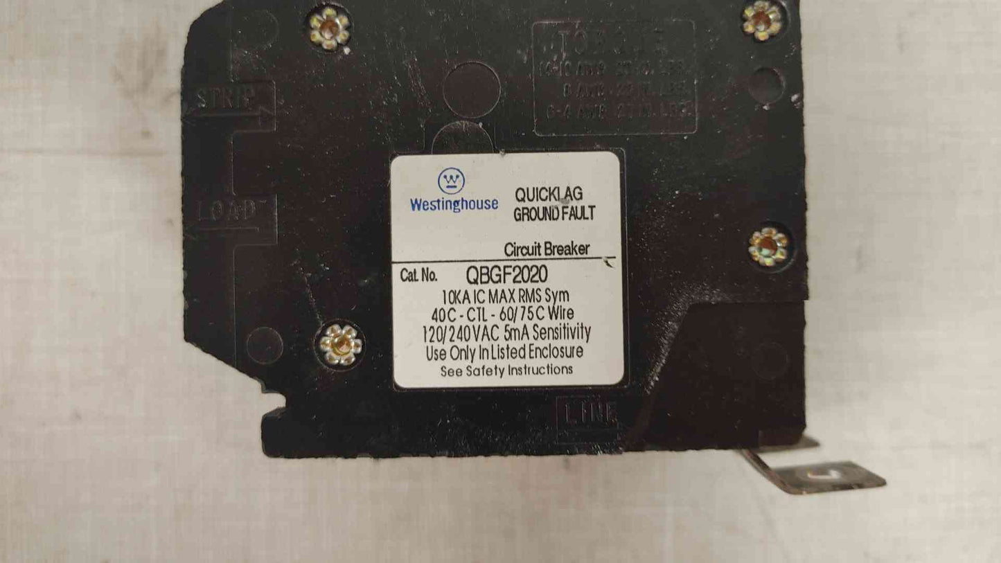 Westinghouse 2 Pole Circuit Breaker 20A 120/240VAC QBGF2020 (109421)