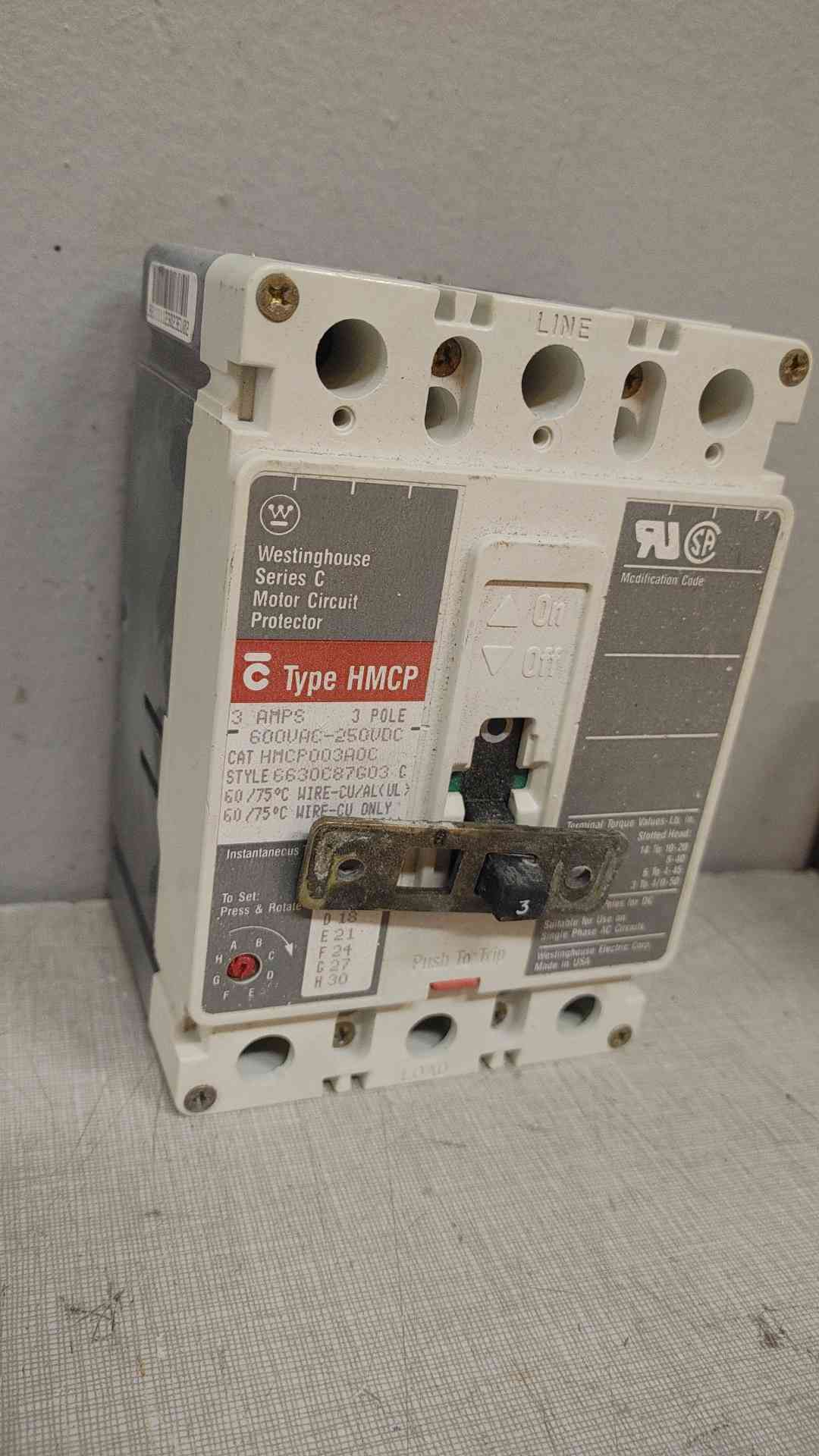 Westinghouse Series C HMCP 3-Pole 3-Amp Motor Circuit Protector