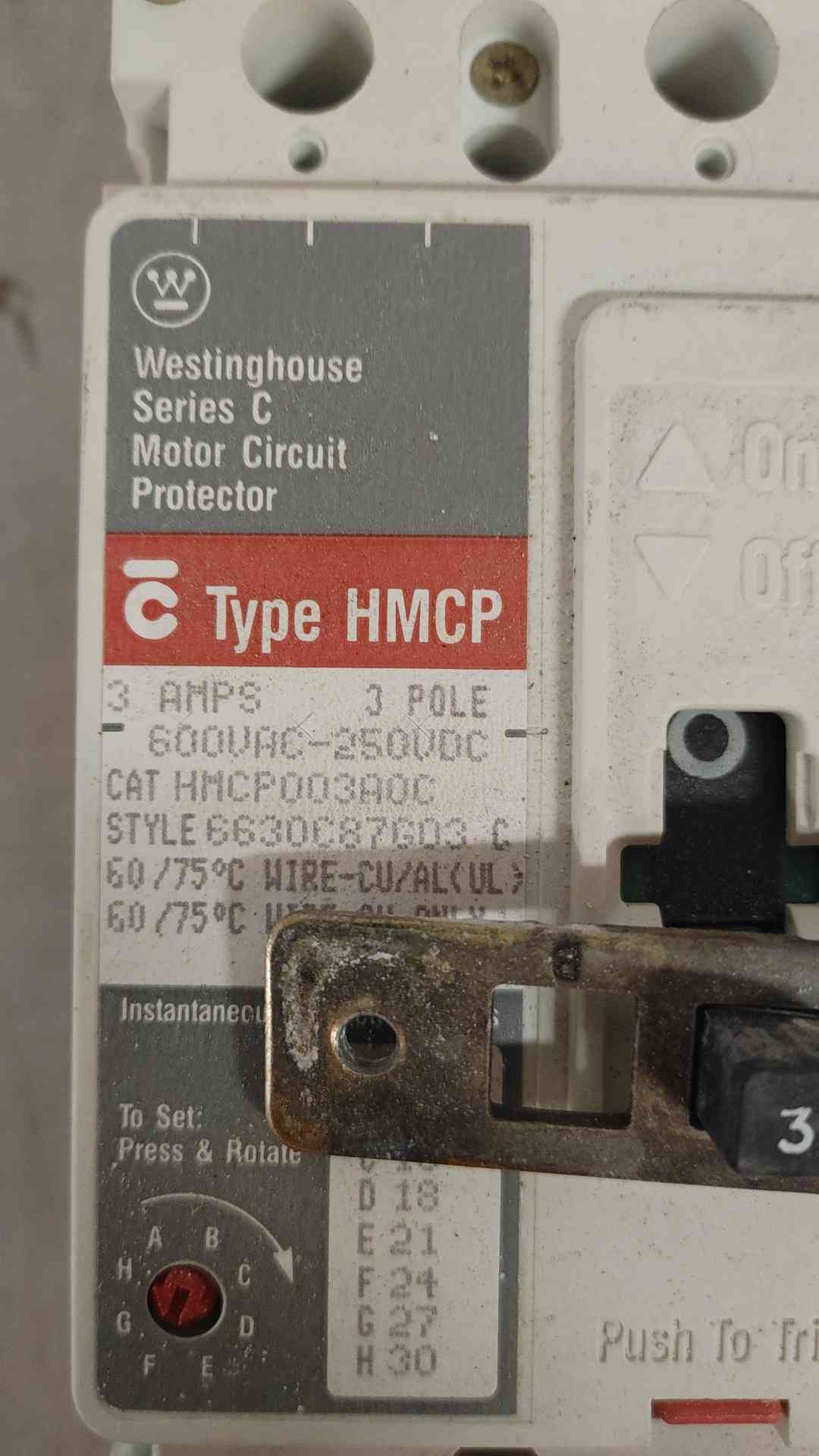Westinghouse Series C HMCP 3-Pole 3-Amp Motor Circuit Protector