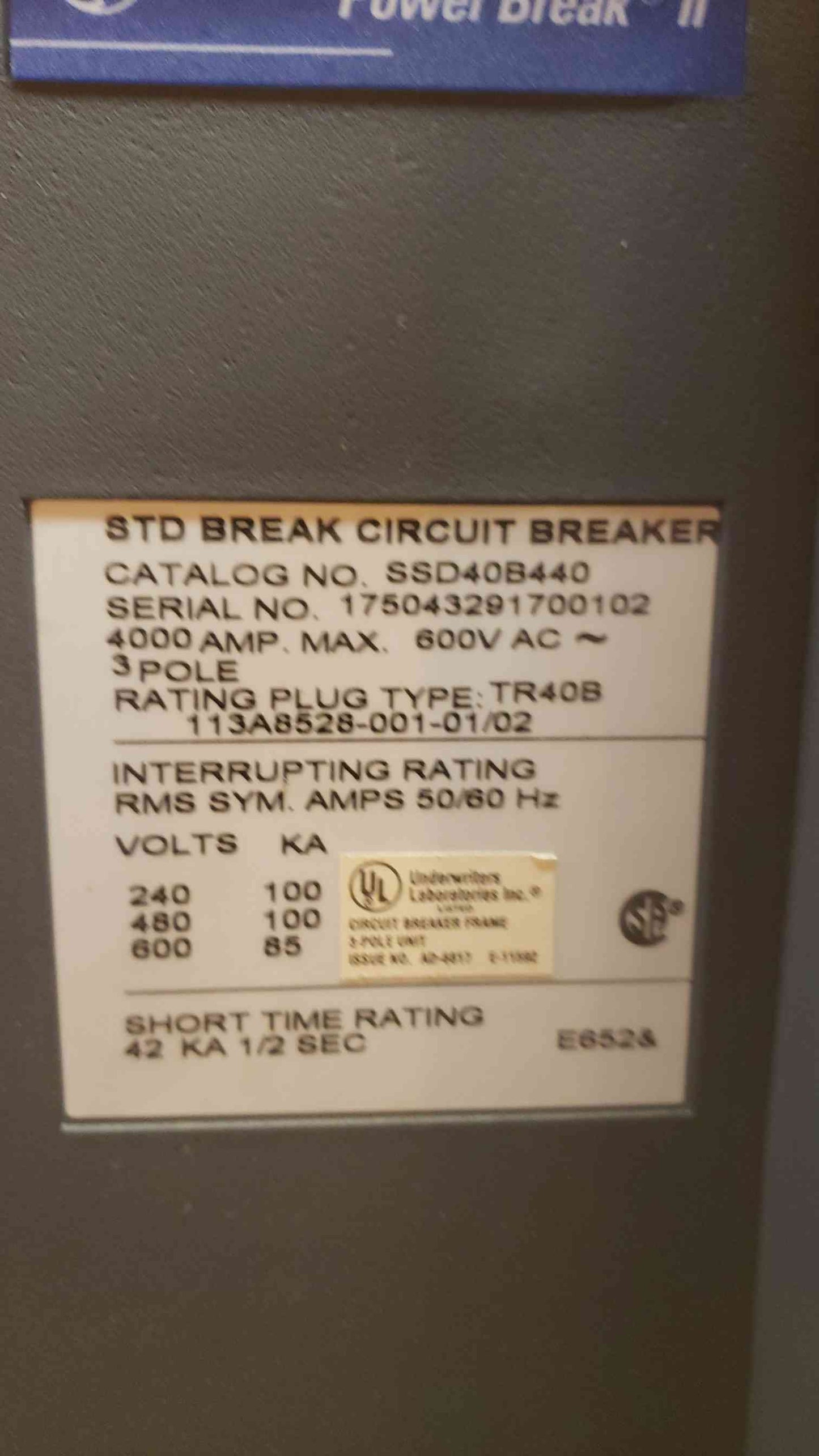 GE 4000A Power Break Switchgear Section 1 480V (SKU: 109439)