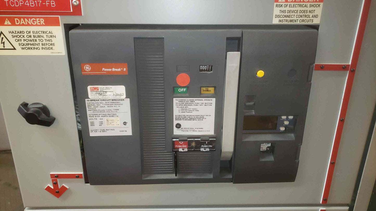 GE 4000A Power Break Switchgear Section 5 3x 800A Dist Breaker SHF08B208H (SKU: 109443)