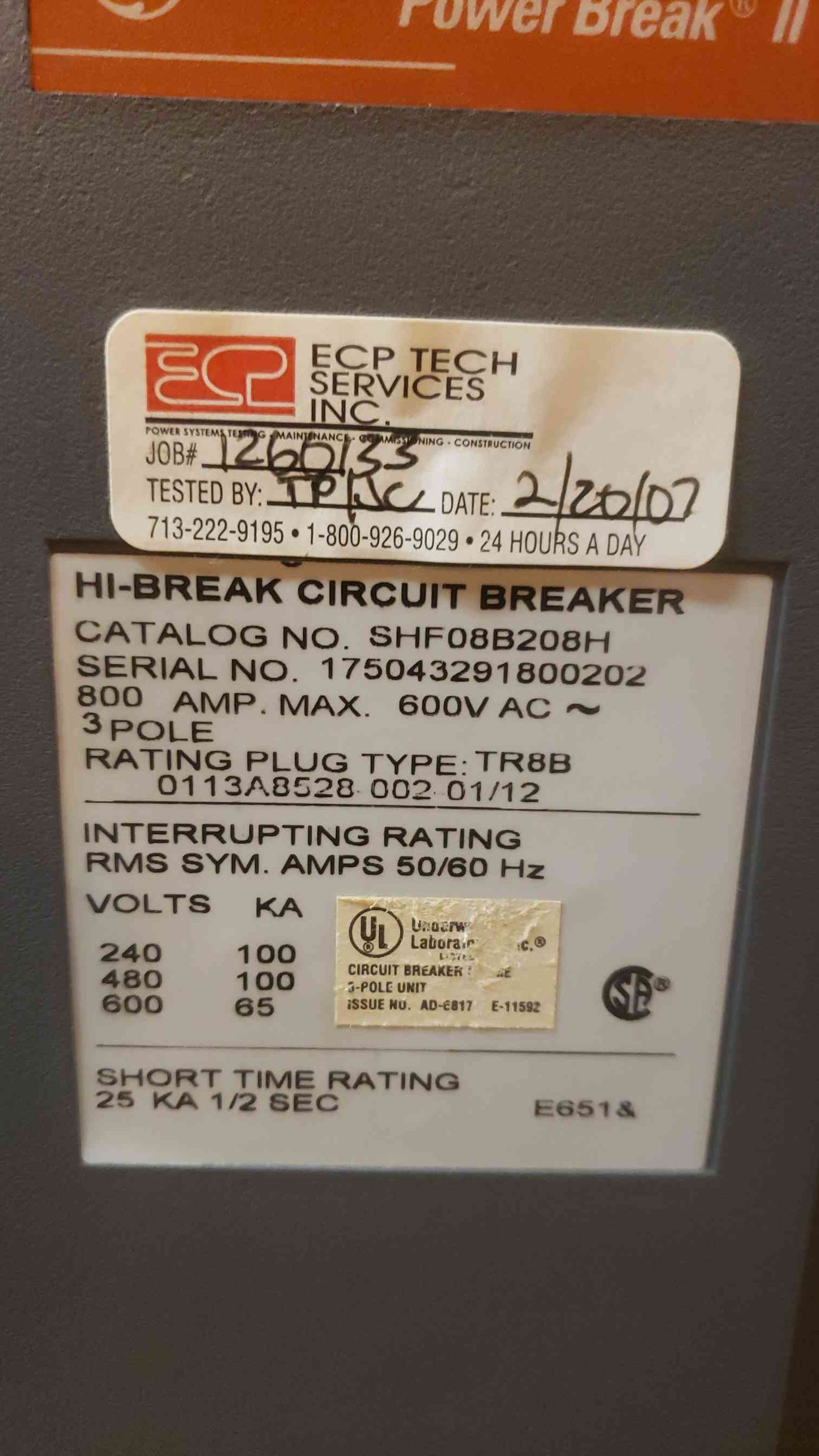 GE 4000A Power Break Switchgear Section 5 3x 800A Dist Breaker SHF08B208H (SKU: 109443)