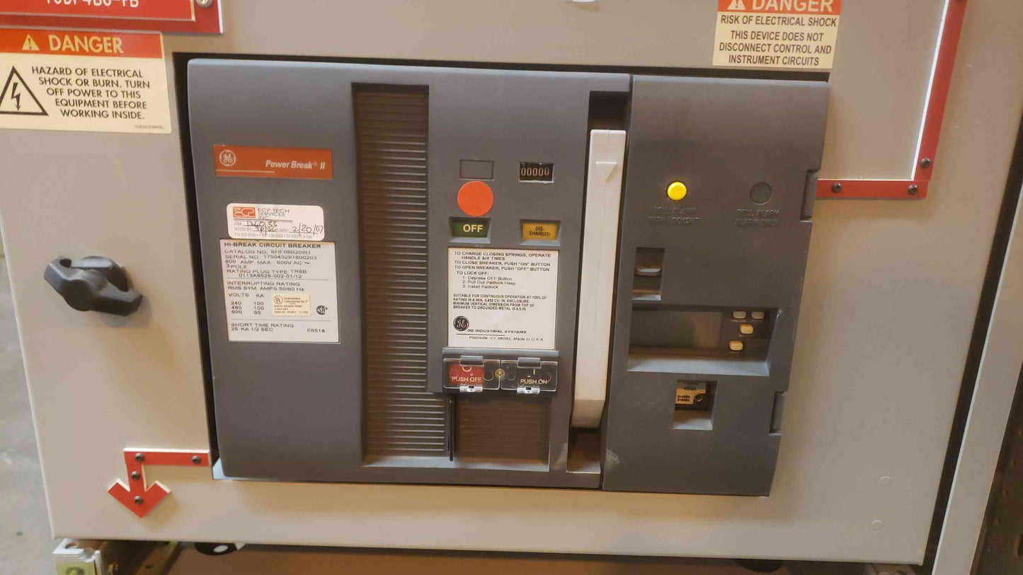 GE 4000A Power Break Switchgear Section 5 3x 800A Dist Breaker SHF08B208H (SKU: 109443)