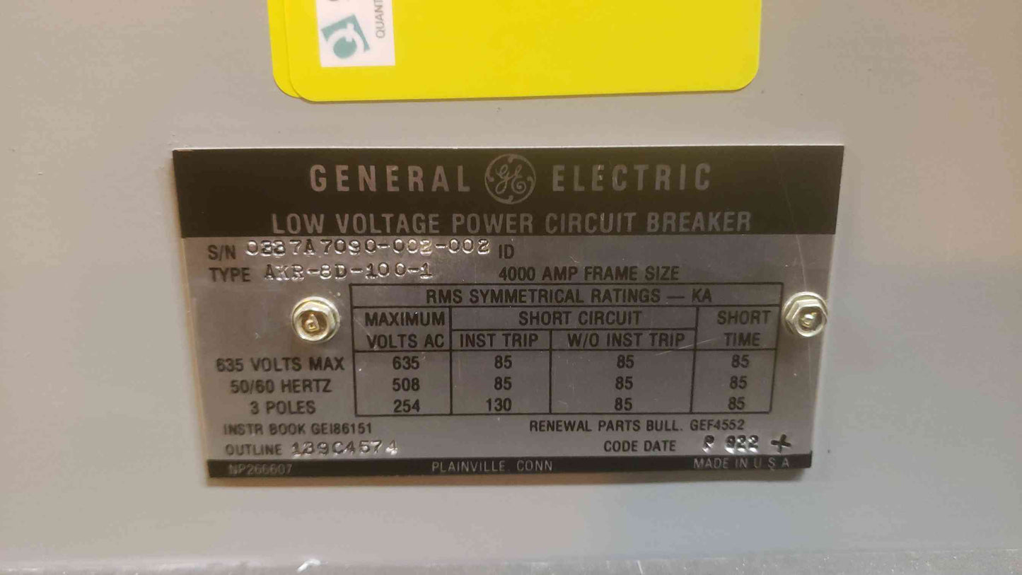 GE 4000A 635V Max Low Voltage Power Circuit Breaker AKR-8D-100-1 (SKU: 109425)