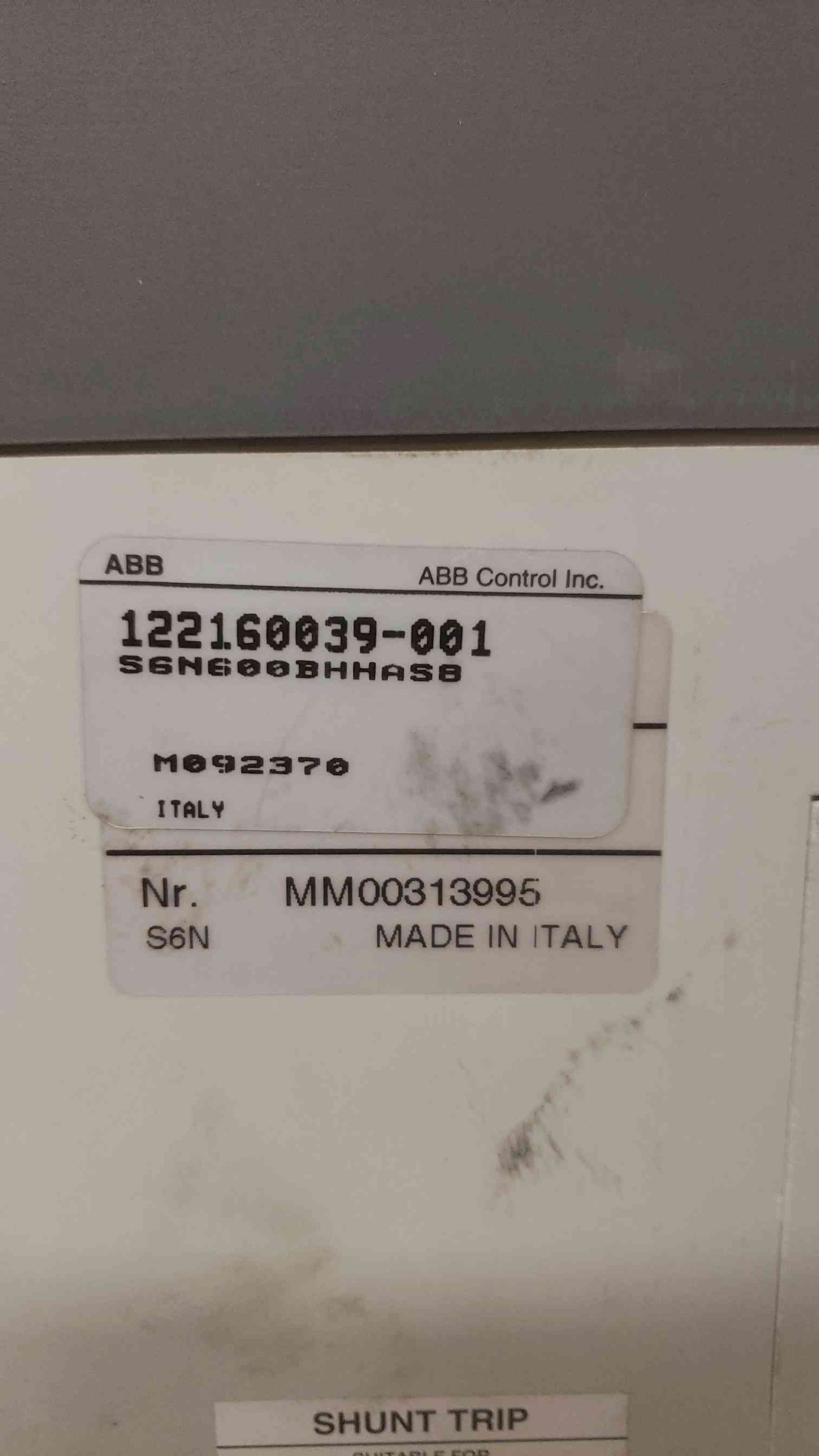 ABB SACE S6 600A 3 Pole Breaker (SKU: 109582)