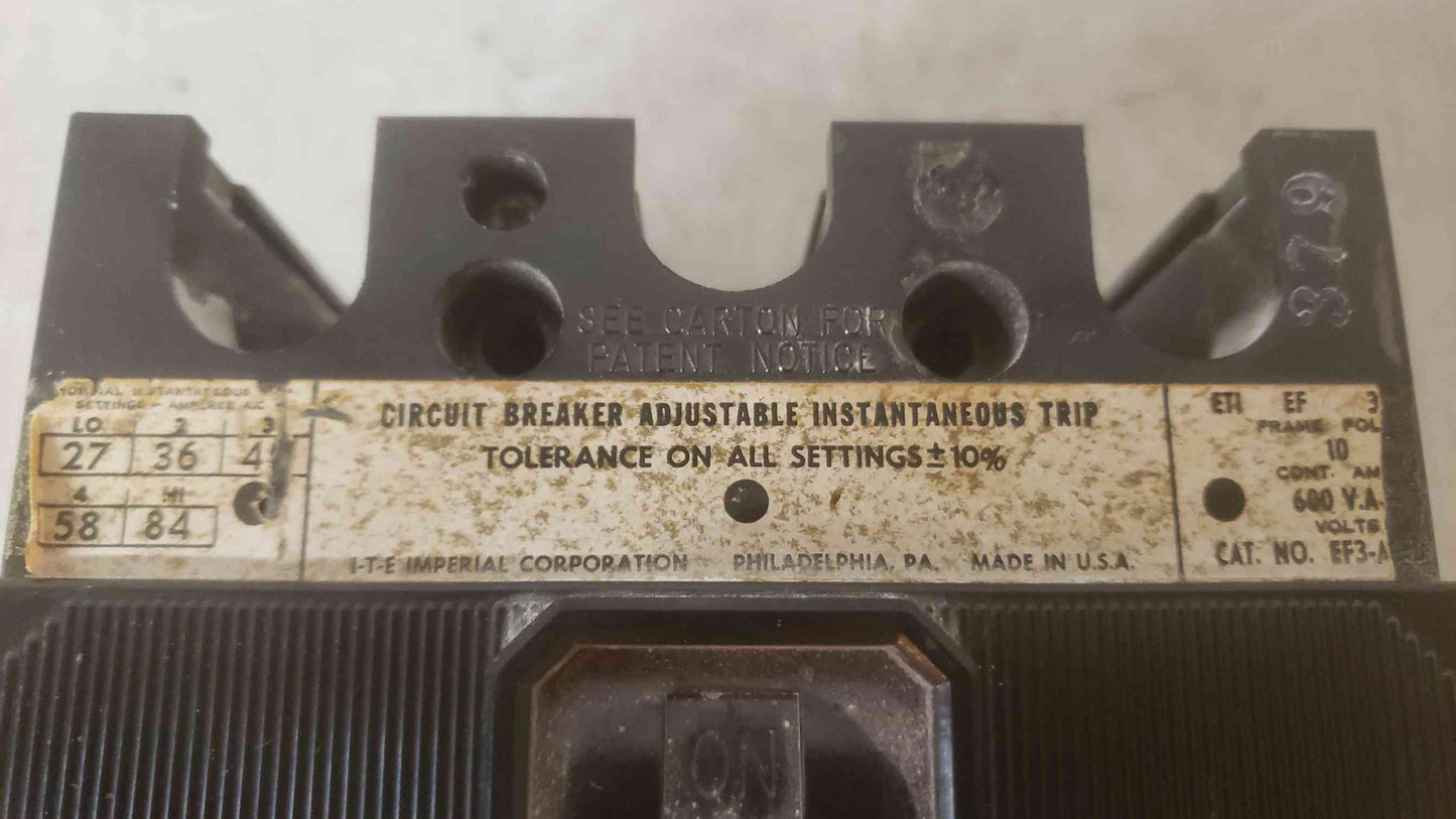 I-T-E 10A 600VAC 3 Pole Breaker (SKU: 109601)