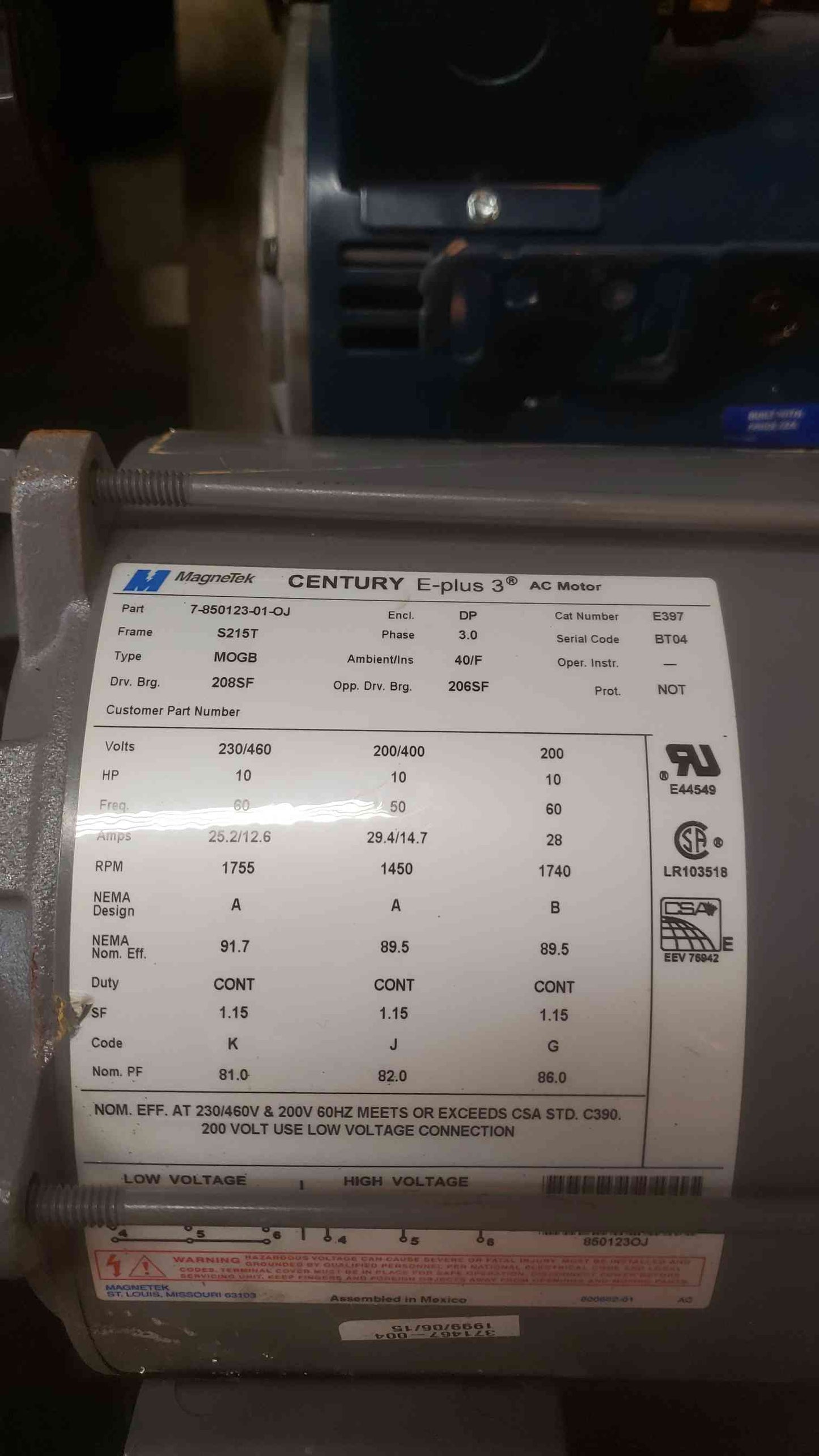 MagneTek E-plus 3 10HP 3PH 230/460V Motor 7-850123-01-OJ (SKU: 109630)
