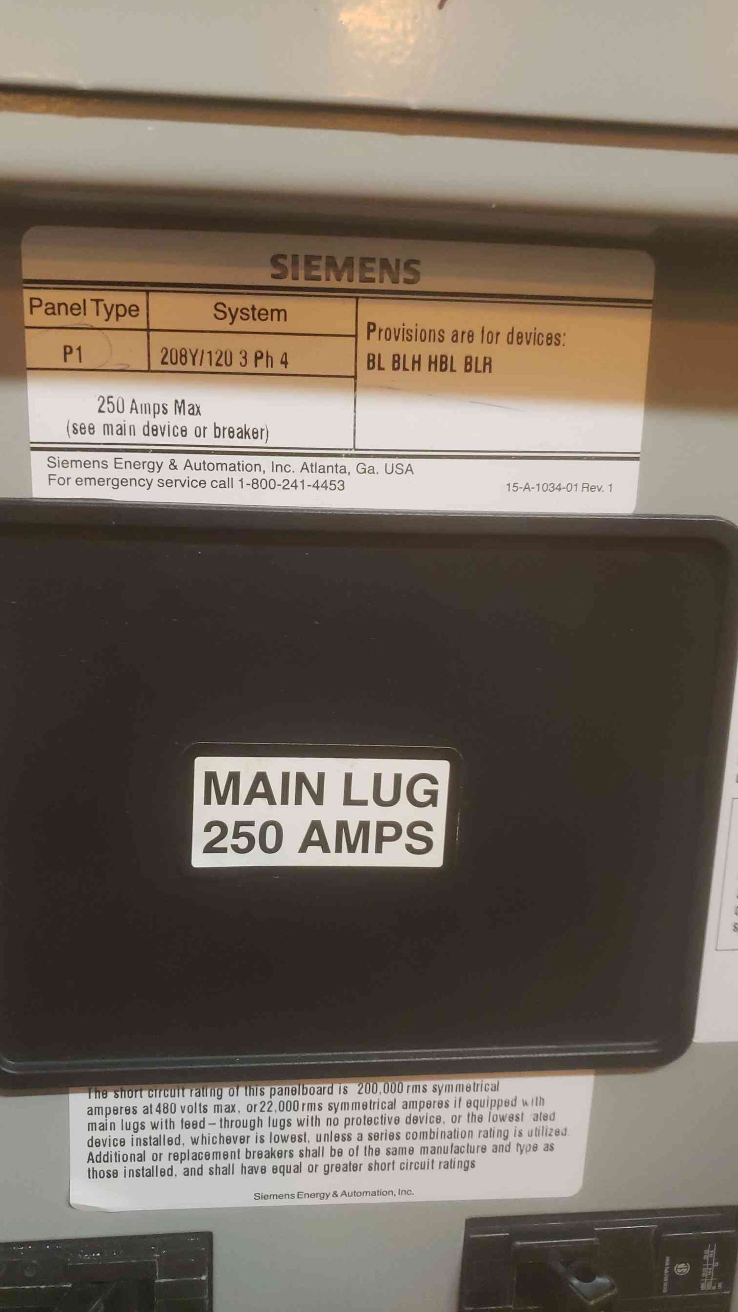 Siemens 250A Max 208Y/120 3PH 4W Panel Box P1C42ML250CTS (SKU: 109654)
