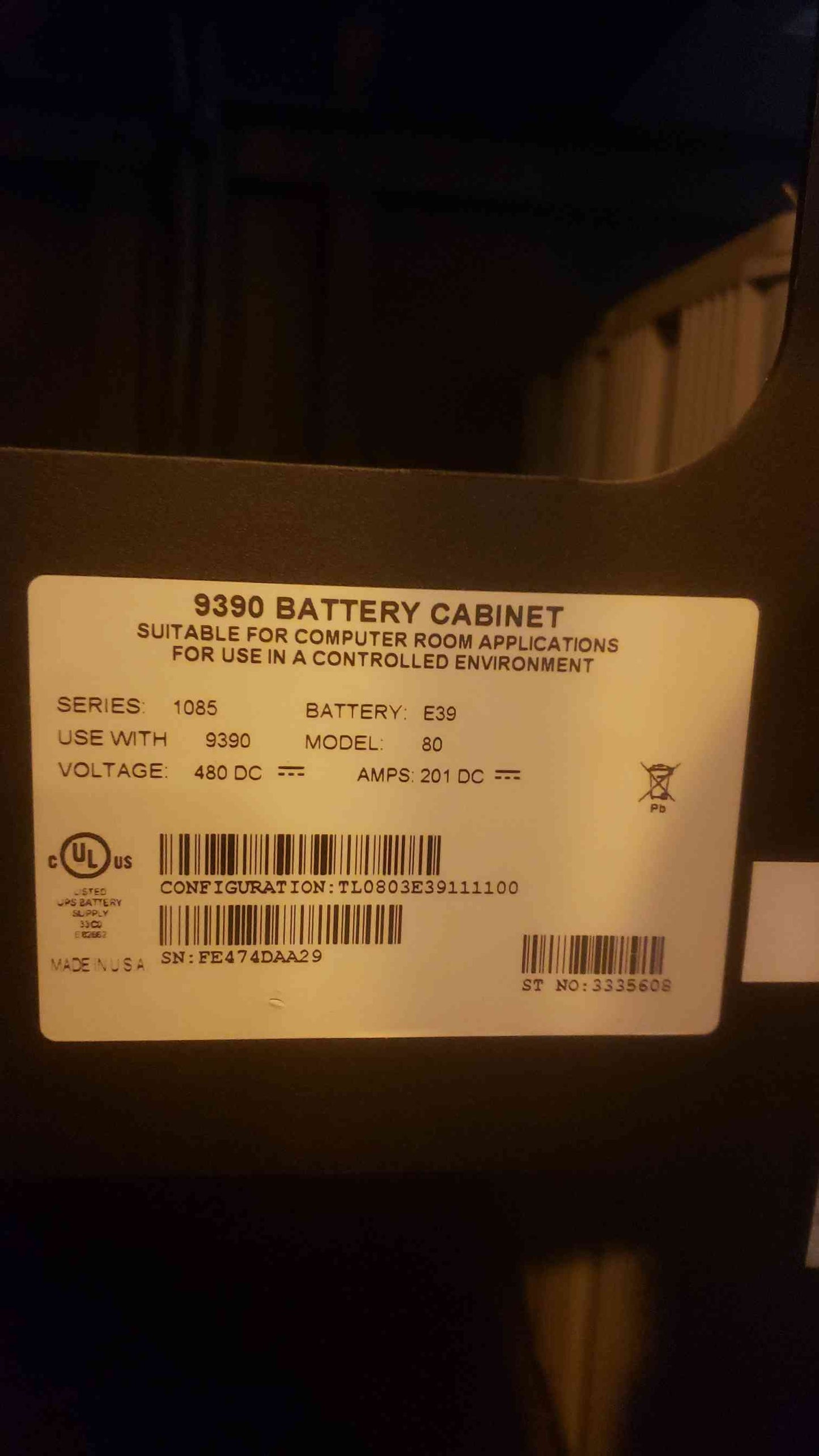 Eaton 9390 Battery Cabinet 480VDC 201ADC 80 (SKU: 109733)