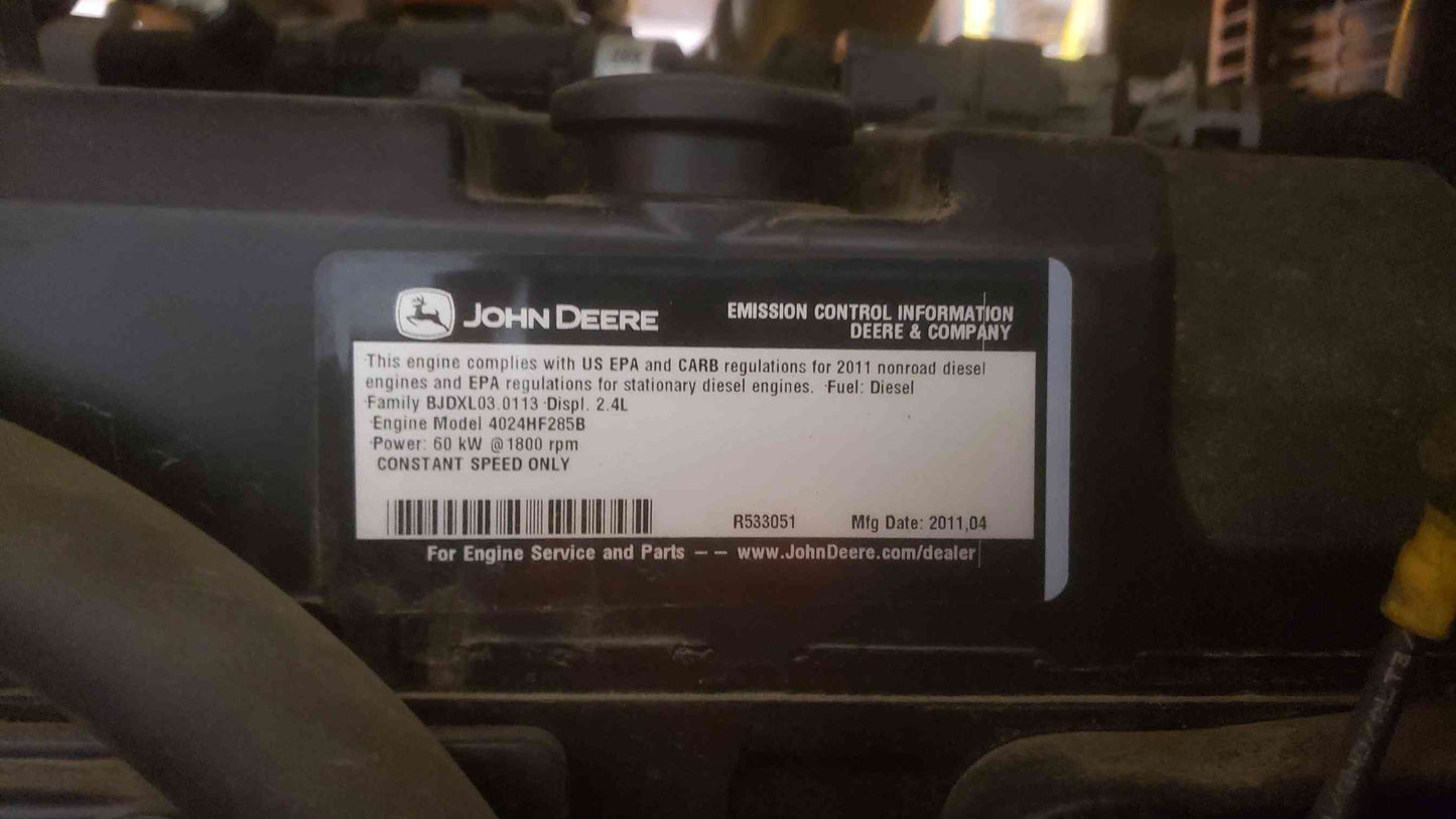 48KW Generac John Deere 4024 1PH Diesel Generator 1182 Hrs (SKU: 109756)