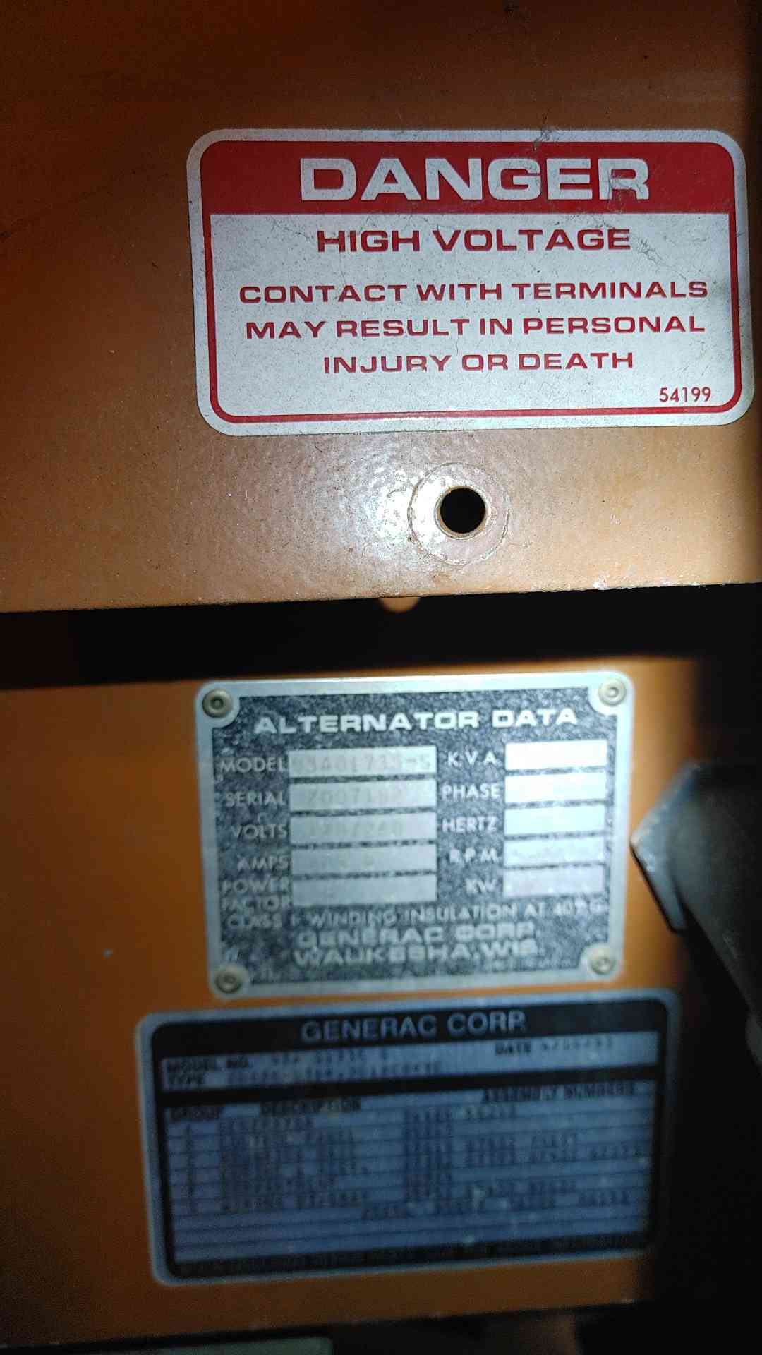 35KW Generac 93A01735-S 120/240 1PH Diesel Generator 1187Hrs 109788