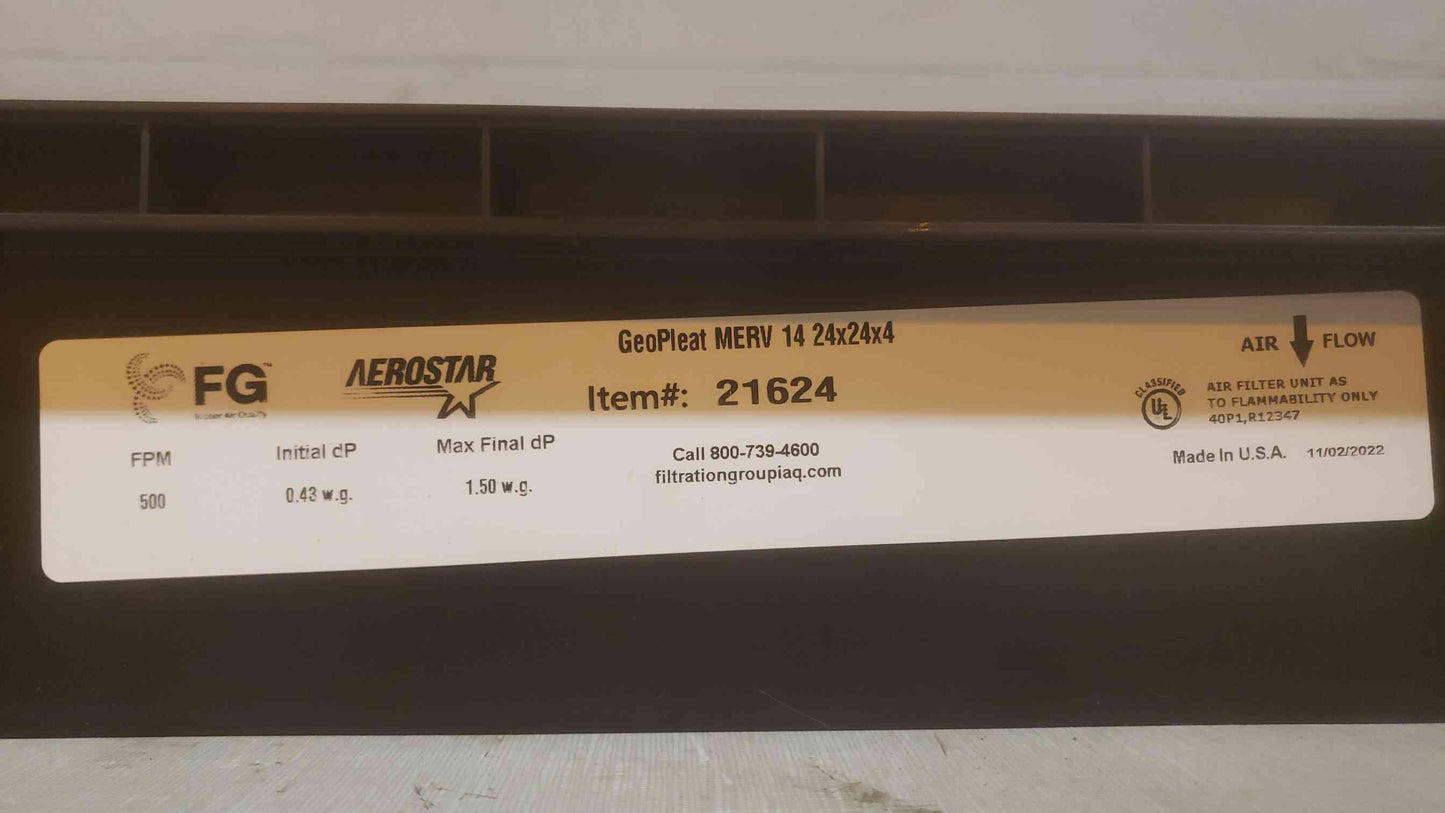 New Box of 3 Aerostar GEOPLEAT Air Filter MERV 14 Plastic Frame 24x24x4 Header Style 21624 (SKU: 109843)