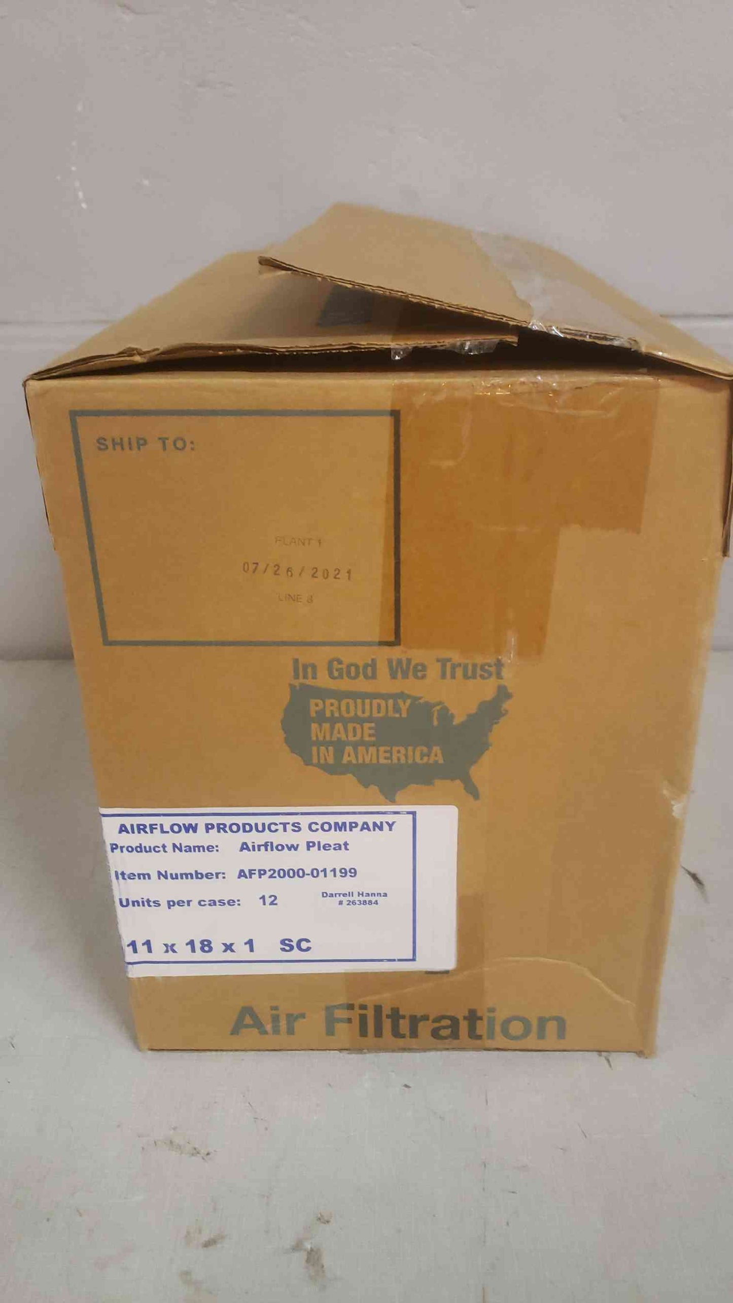 New Box of 12 Airflow Products 11x18x1 Airflow Pleat AFP2000-01199 (SKU: 109879)