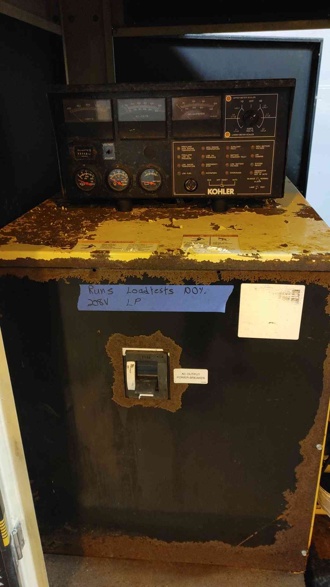 100KW KOHLER 100RZG NG/LP Generator 120/240V 71A 60Hz 3PH 535Hrs TESTED