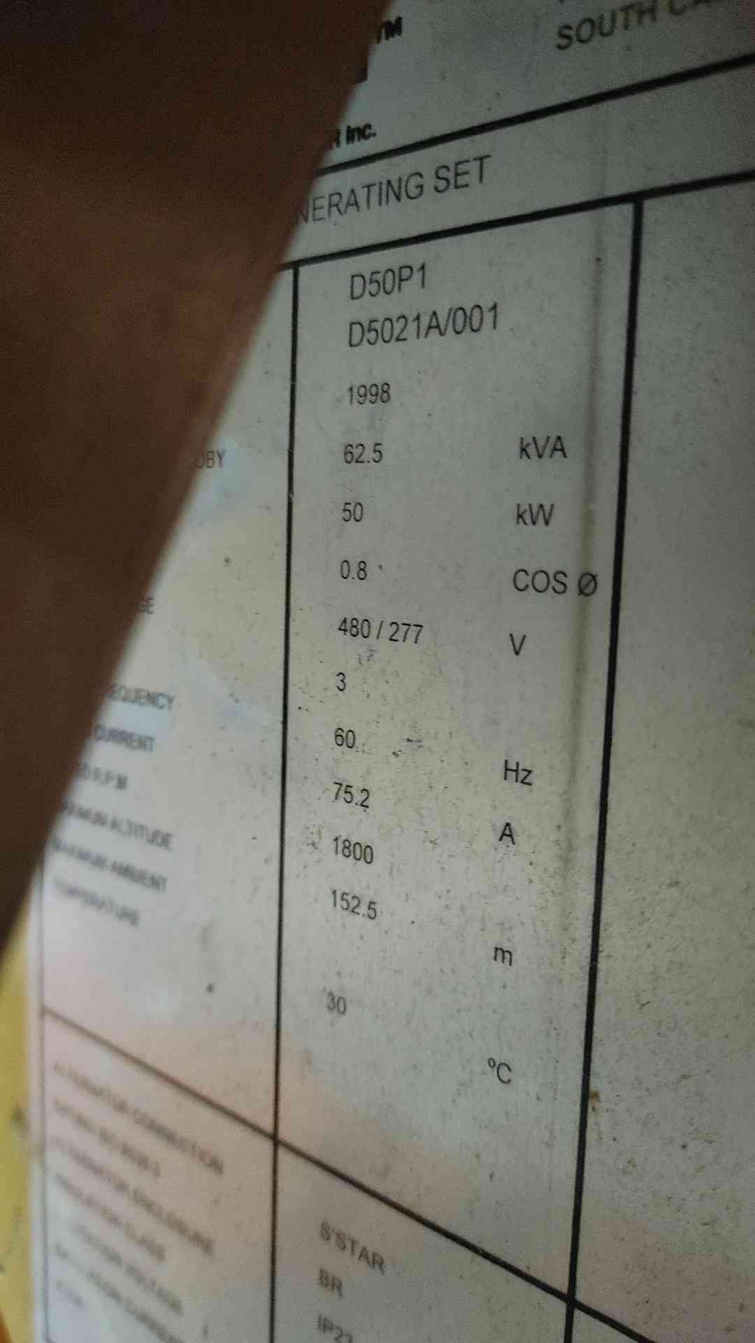 50KW Cat Olympian D50P1 480/277 1&3PH Diesel 110.8 Hrs TESTED AS-IS See Description (SKU: 110085)