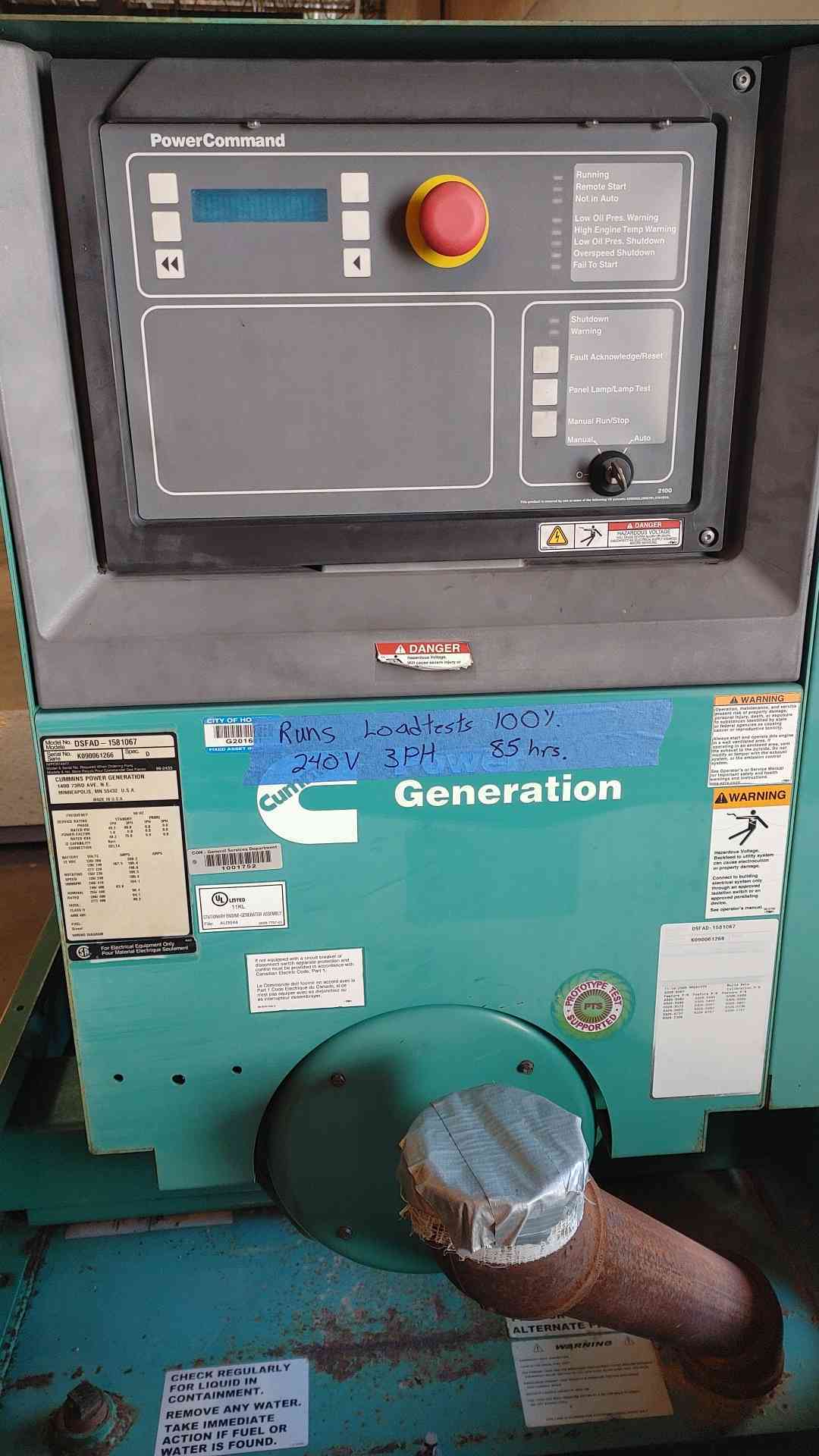 60KW Cummins Diesel Generator 1&3PH 85Hrs 2009 TESTED (SKU: 110092)
