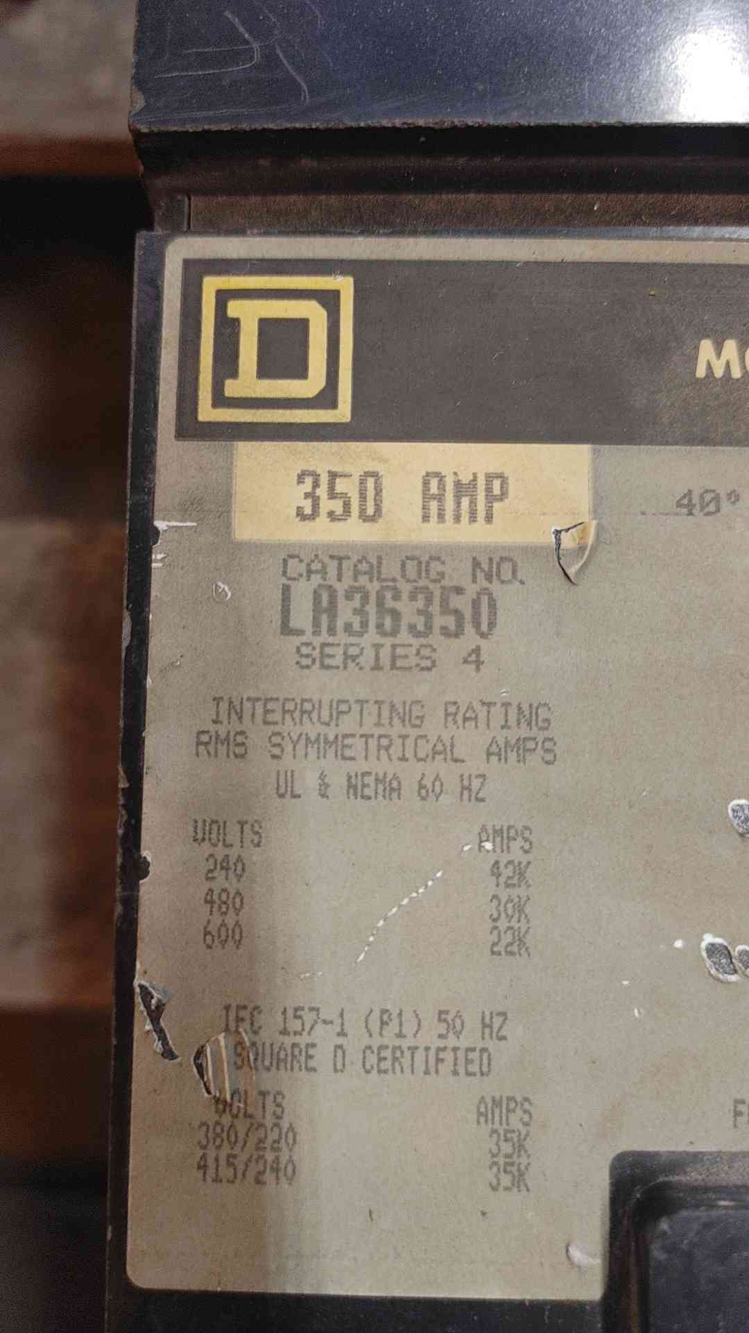 Square D I-Line CIRCUIT BREAKER LA36350 SERIES 4 350A 3POLE 600V (SKU: 110248)