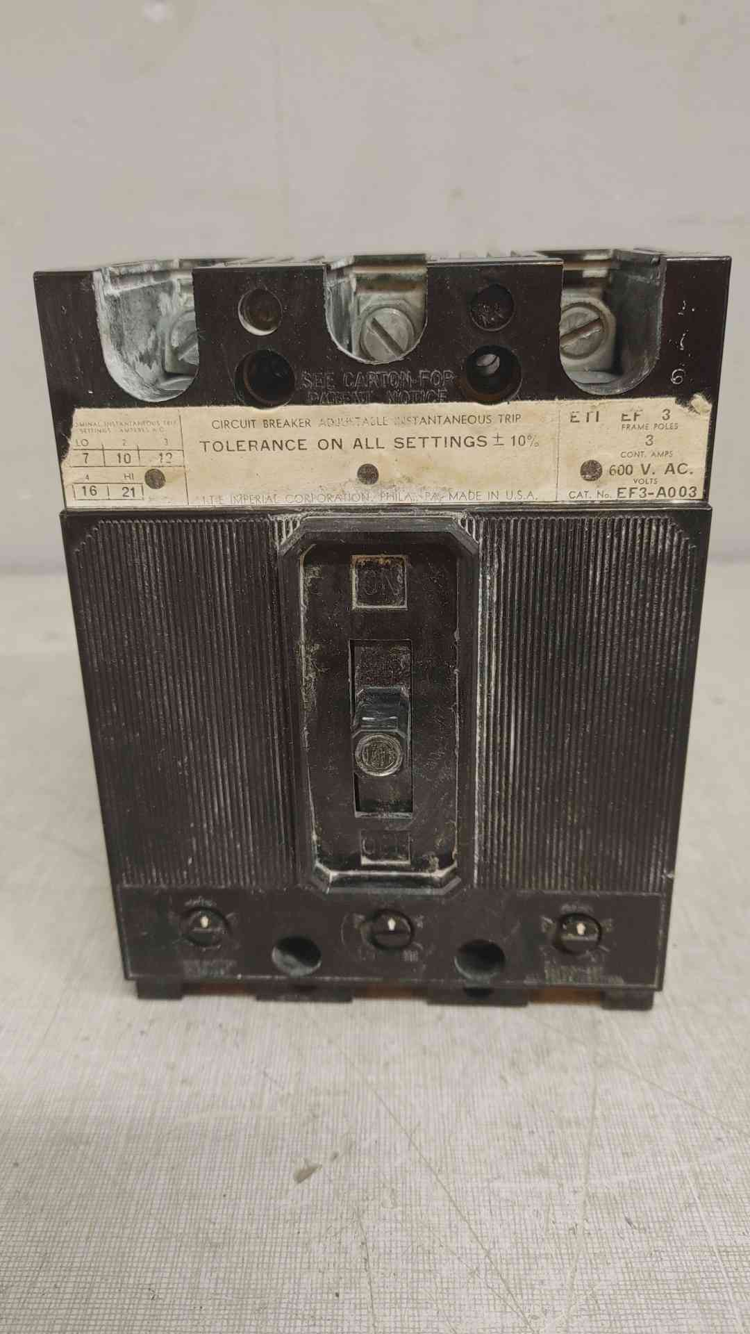 ITE Imperial Corporation Circuit Breaker 3A 3POLES 600V (SKU: 110227)