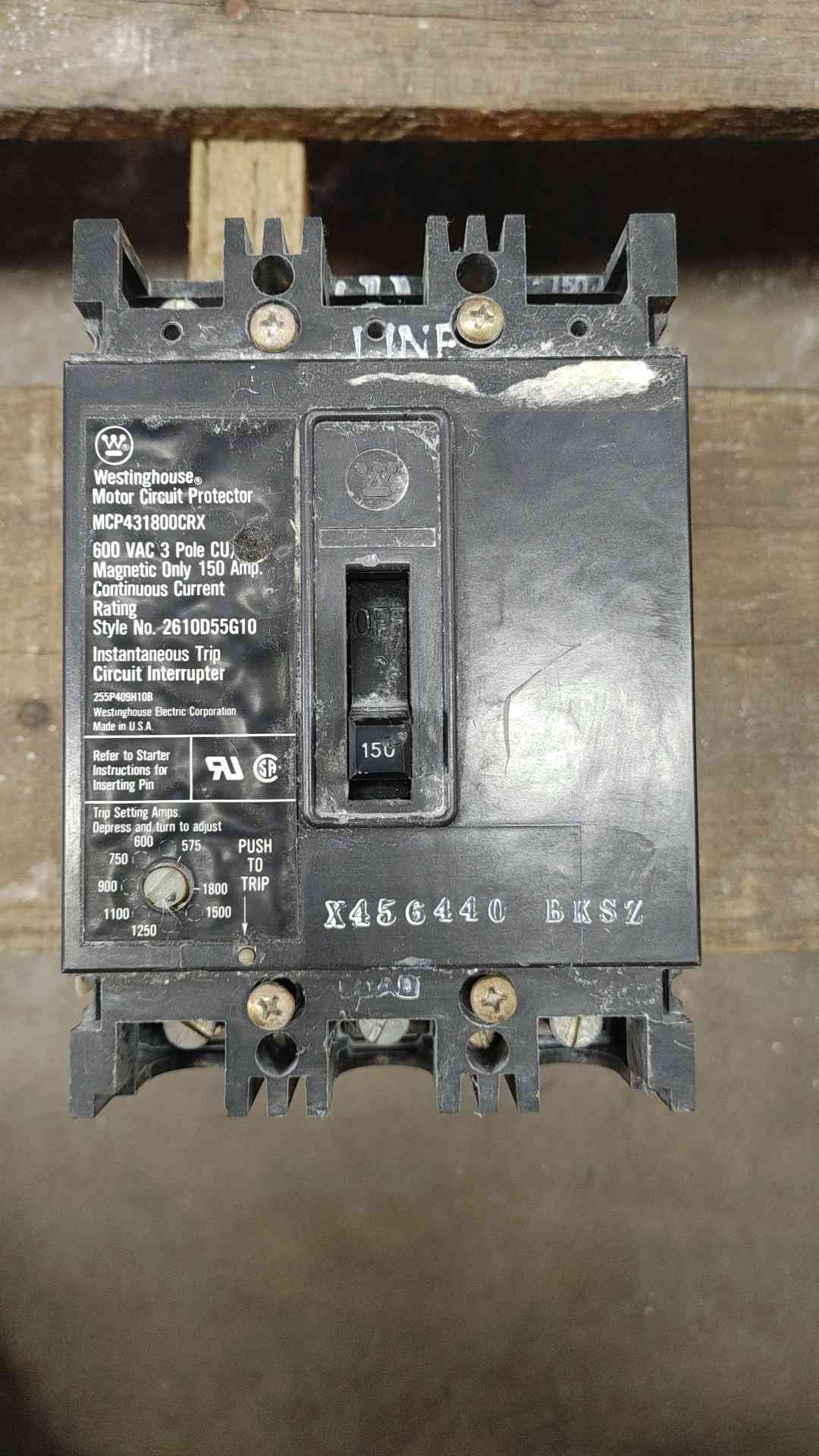 Westinghouse Motor Circuit Protector MCP431800CRX 150A 3POLES 600V (SKU: 110239)