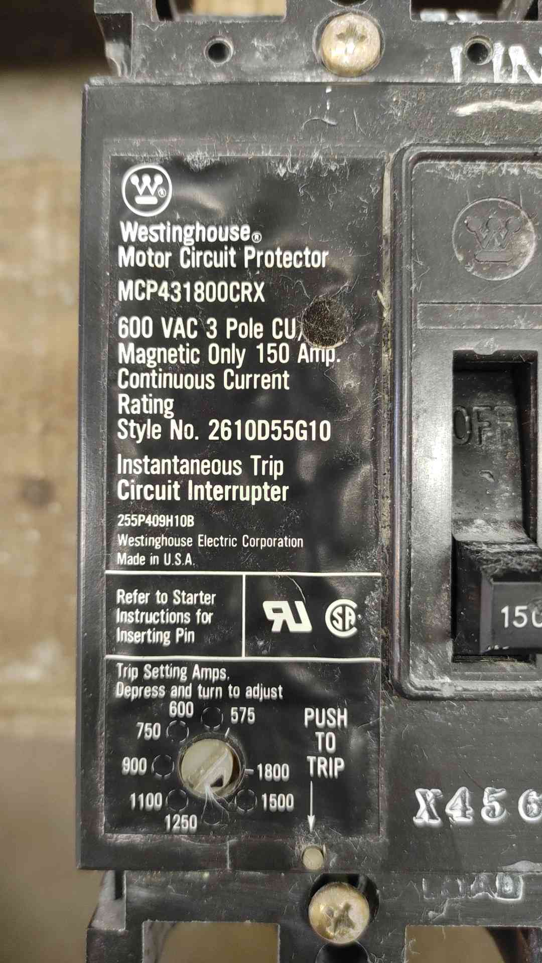 Westinghouse Motor Circuit Protector MCP431800CRX 150A 3POLES 600V (SKU: 110239)