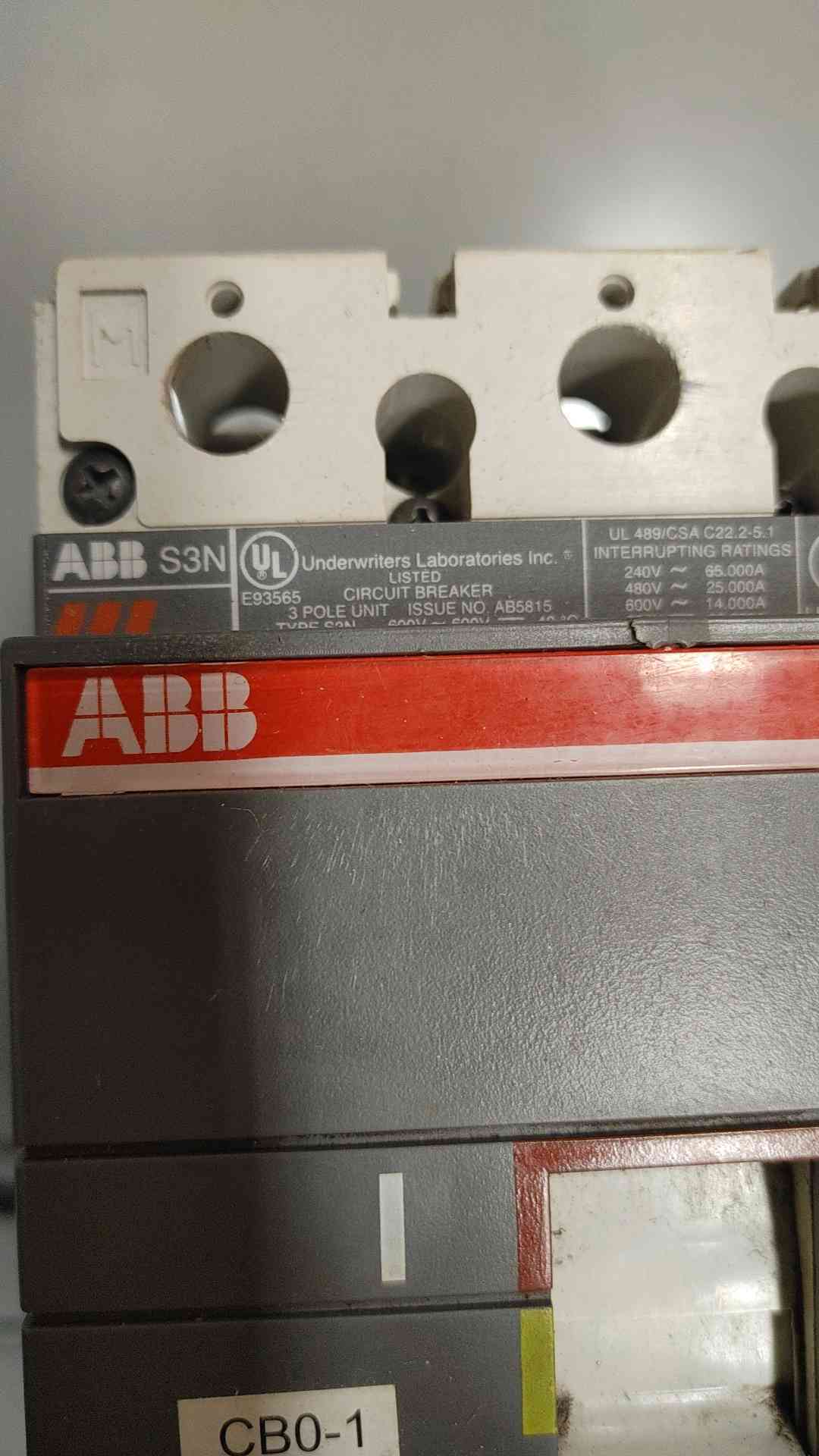 ABB SACE S3 Circuit Breaker Protector 70A 3POLES 600V (SKU: 110246)