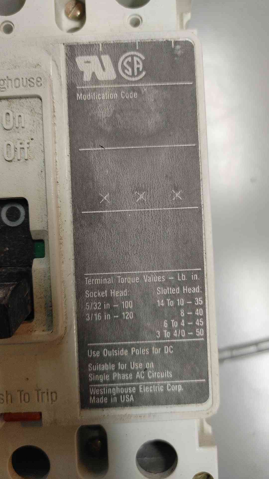 Westinghouse Series C Motor Circuit Breaker Protector 15A 3POLES 600V (SKU: 110235)