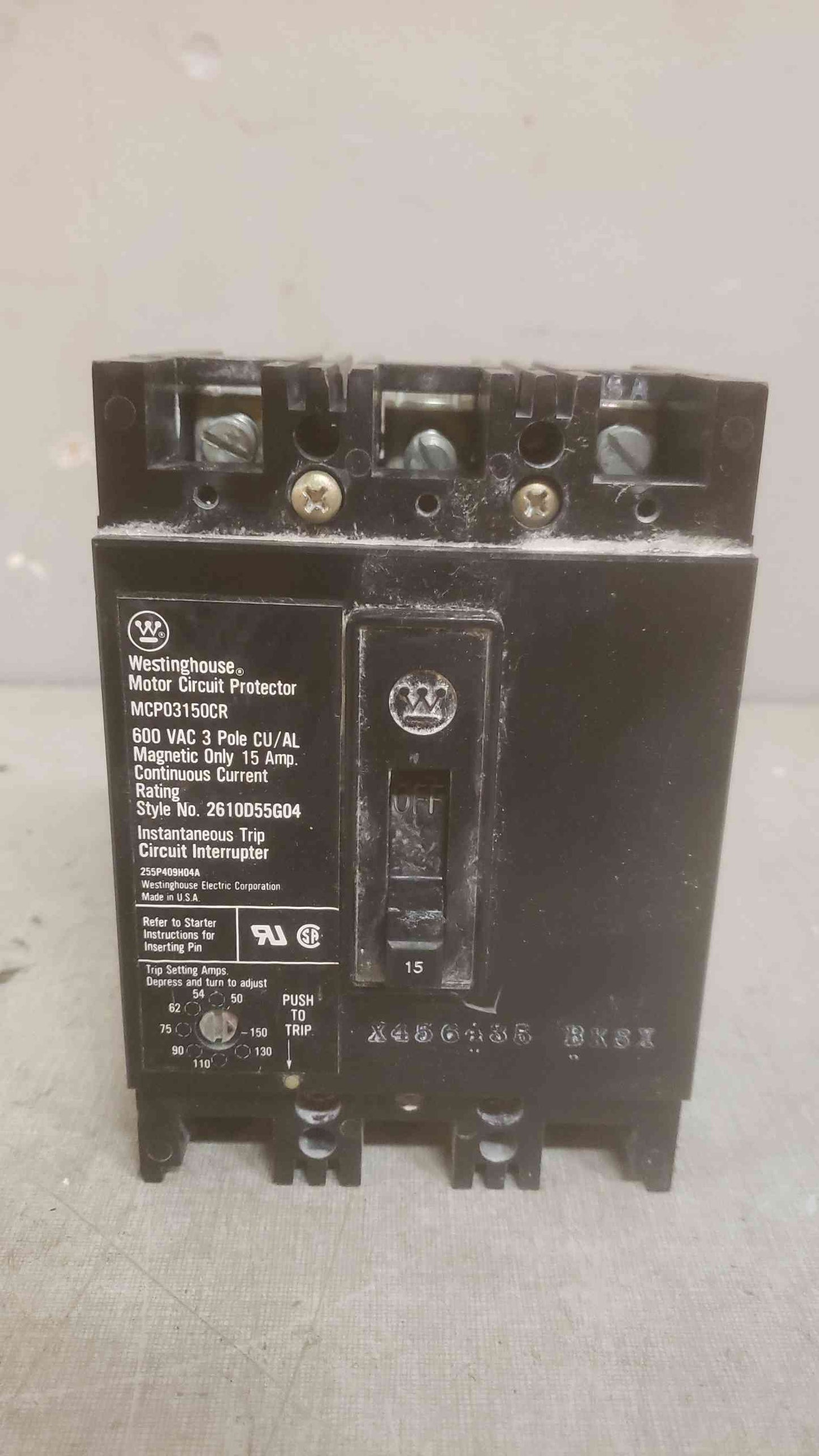 Westinghouse 15A 600VAC 3 Pole Breaker MCP03150CR (SKU: 110202)