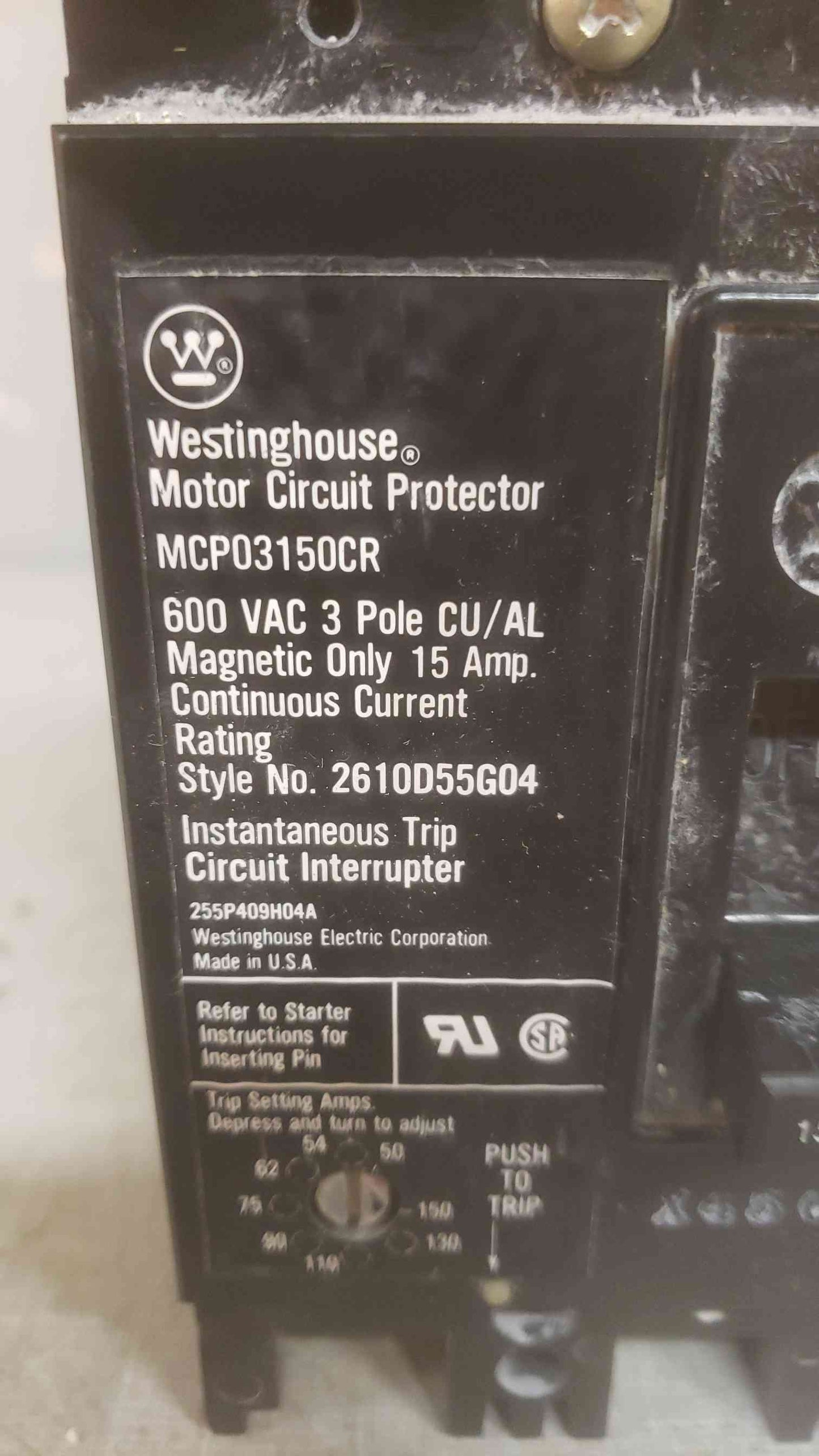 Westinghouse 15A 600VAC 3 Pole Breaker MCP03150CR (SKU: 110202)