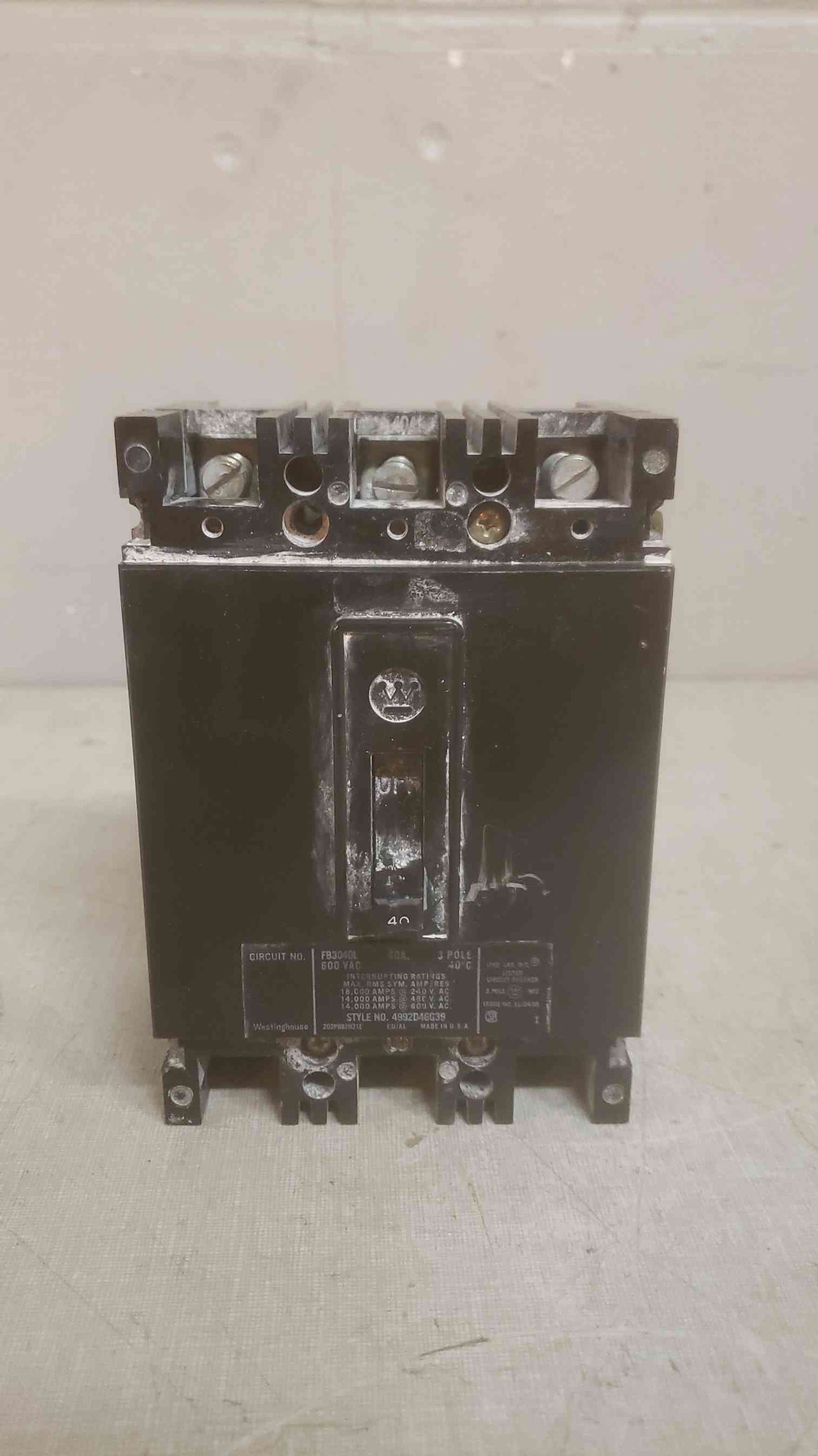 WESTINGHOUSE 40A 3 POLE 600VAC Circuit Breaker (SKU: 110209)