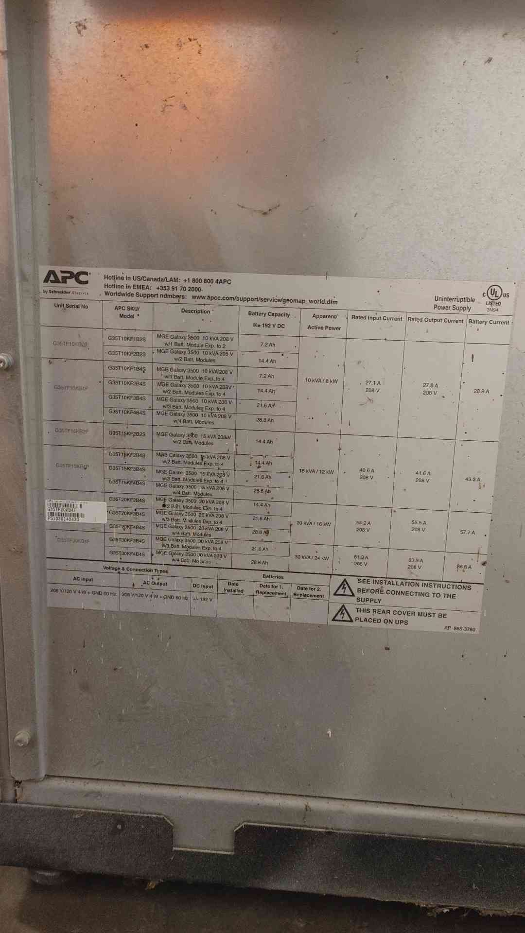 APC MGE Galaxy 3500 20KVA Inverter Cabinet G35TF20KB4F (SKU: 110259)