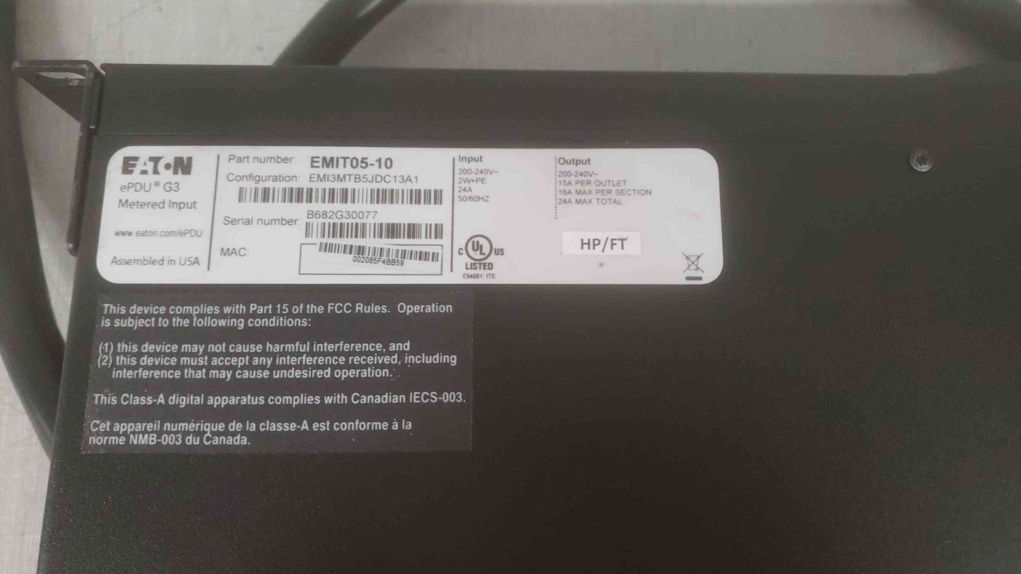 EATON 200-240V~ 24A 1U PDU Strip EMIT05-10 (SKU: 110690)