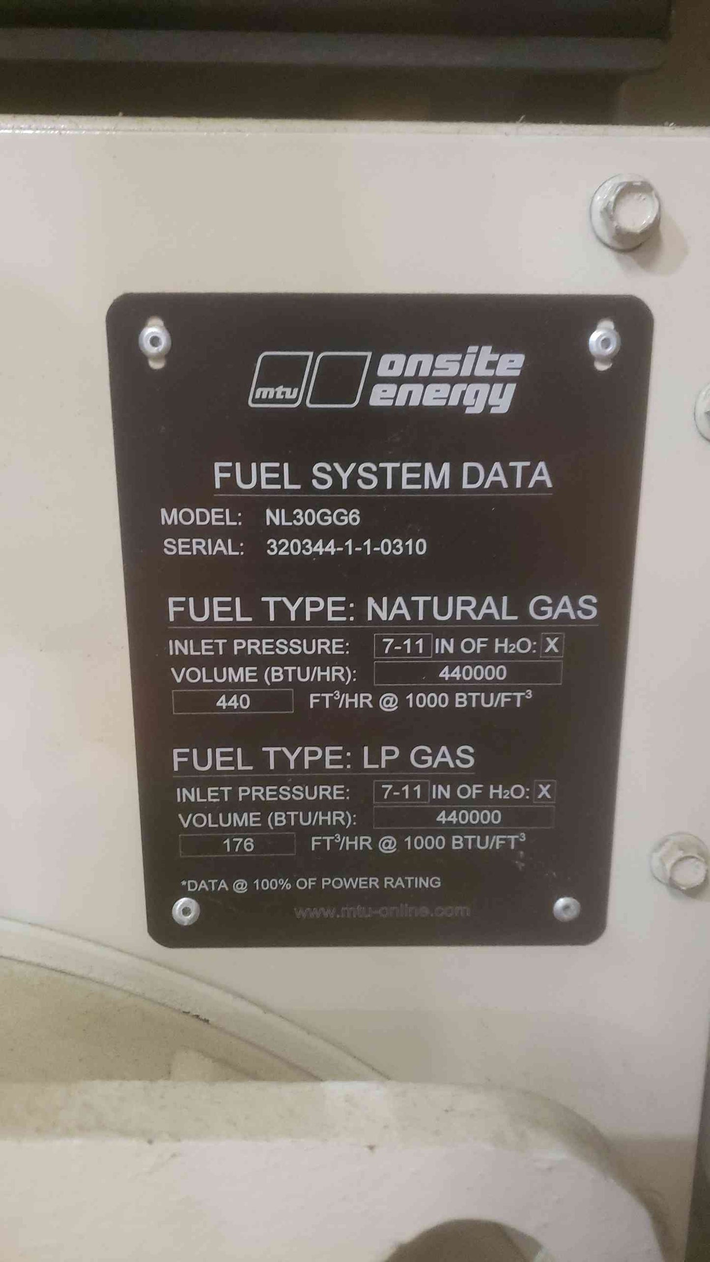 30KW MTU 120/208V 104A 3PH Nat Gas LP Generator NL30GG6 314Hrs(SKU: 110681)
