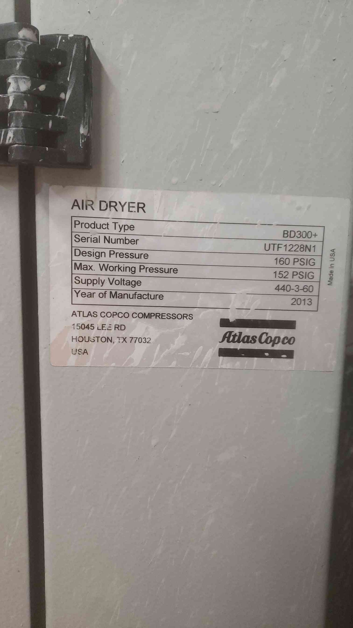Atlas Copco Air Dryer BD300+ 440-3-60 Supply Voltage 2013 (SKU: 110811)