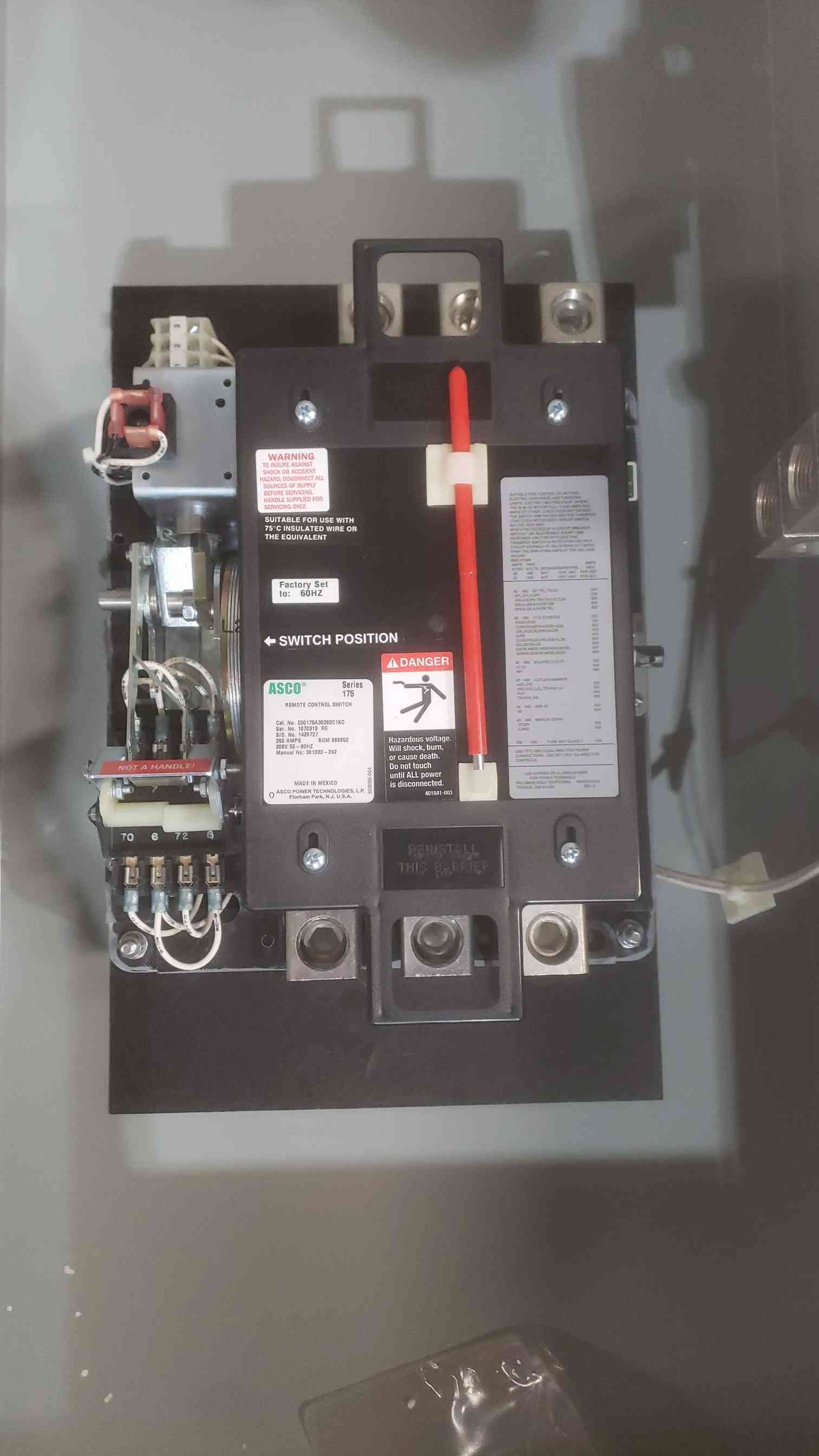 ASCO 208V 200A 260A 60Hz Transfer Switch ATS