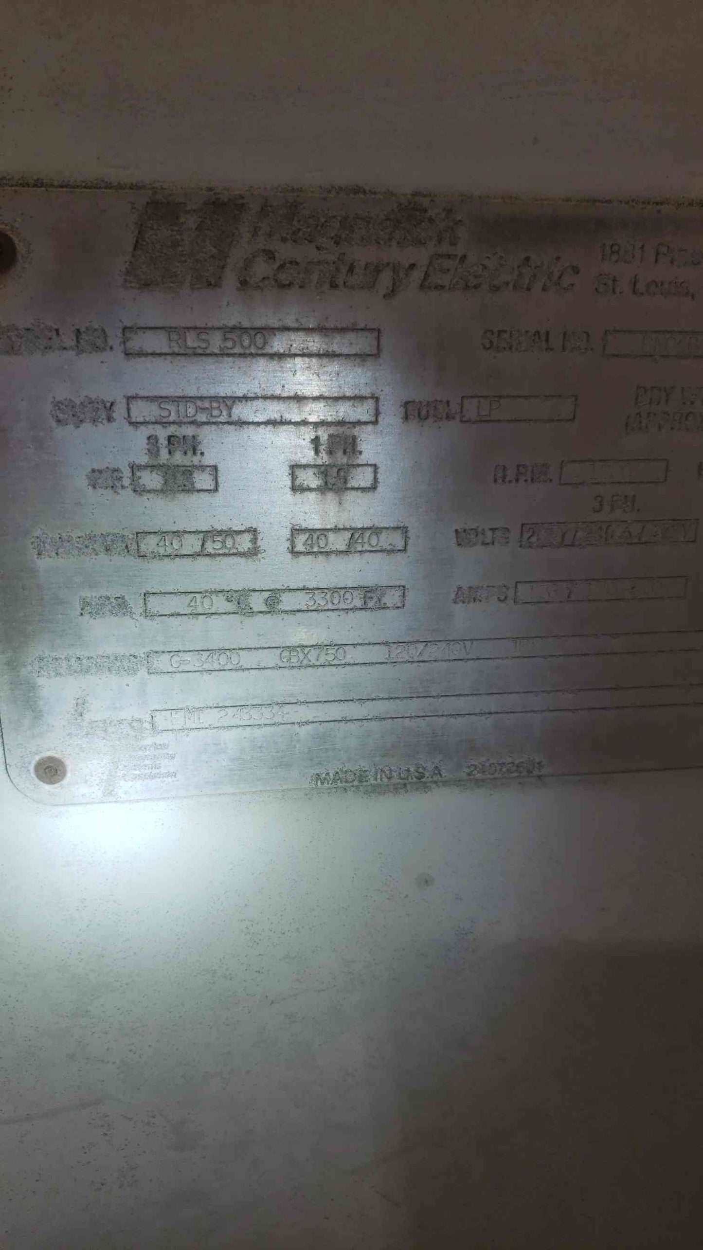 AS IS 40KW MagneTek 120/240V 1PH 240/480V 3PH 138A LP Generator 743.8+Hrs(SKU: 110860)