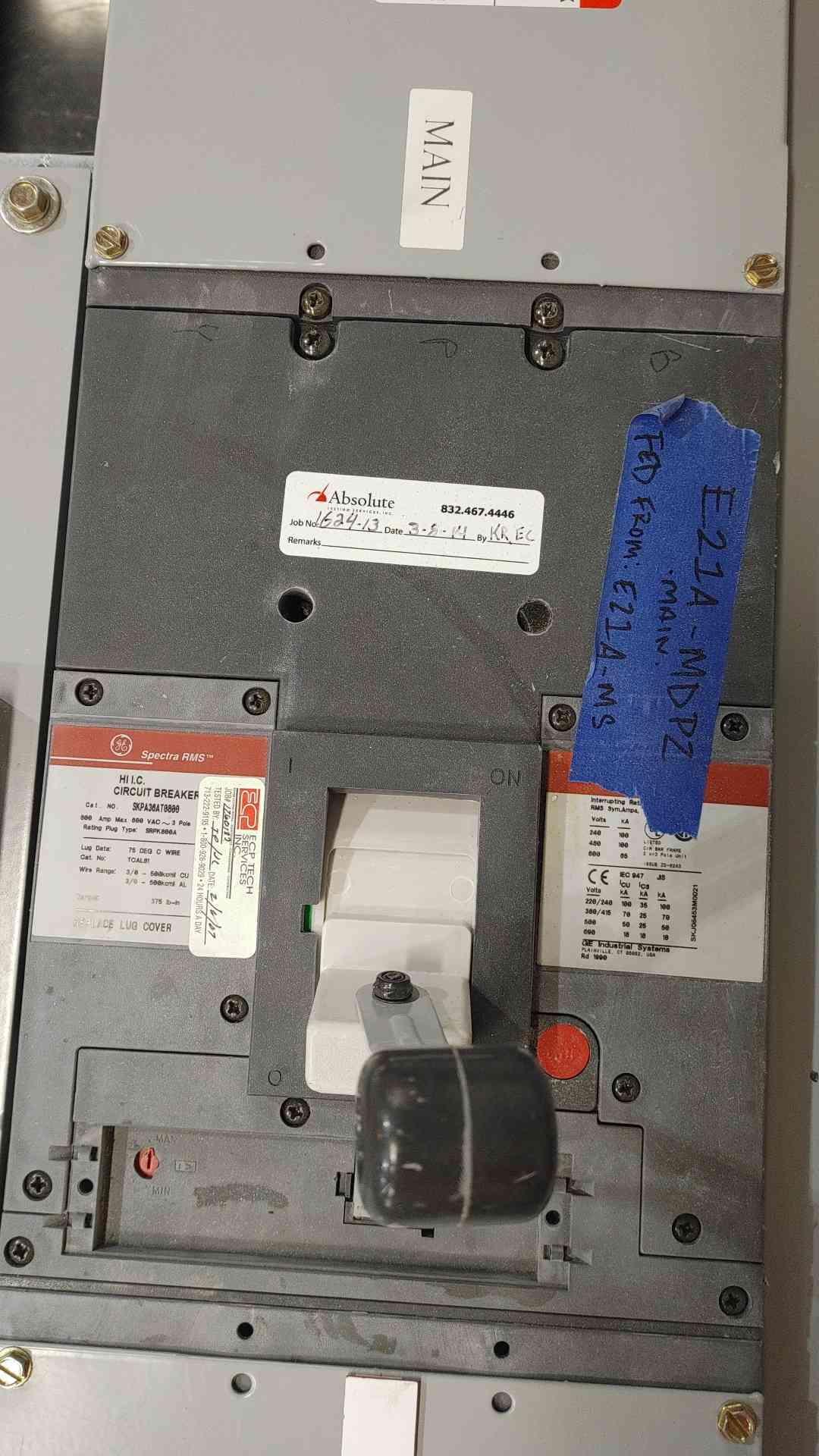 GE Spectra Series 800A 480VAC 3PH 3W Top Feed 4 Breaker Panelboard (SKU: 110906)