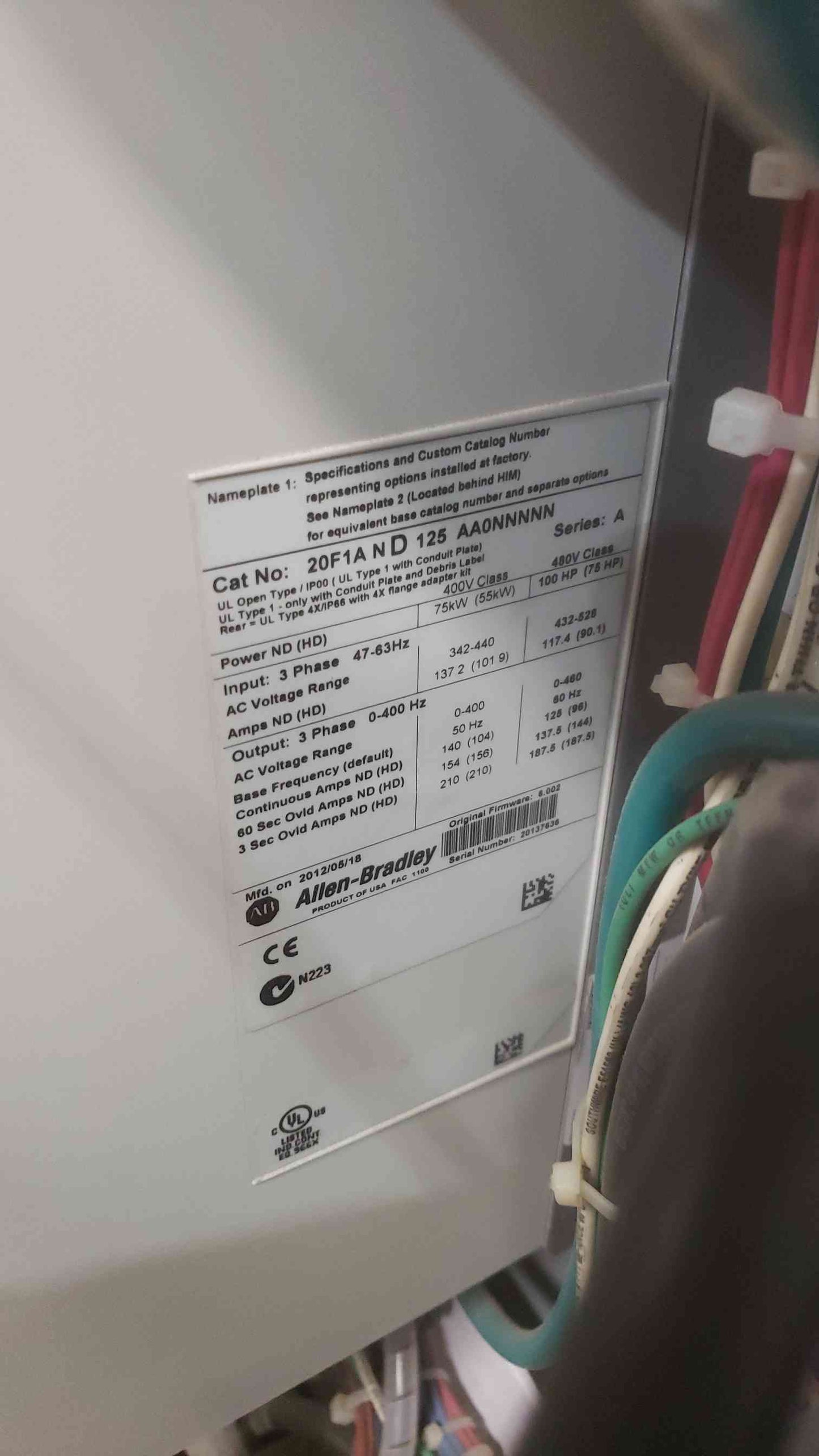 Allen-Bradley PowerFlex 753 480V 124A S12-361-NJ-100 VFD