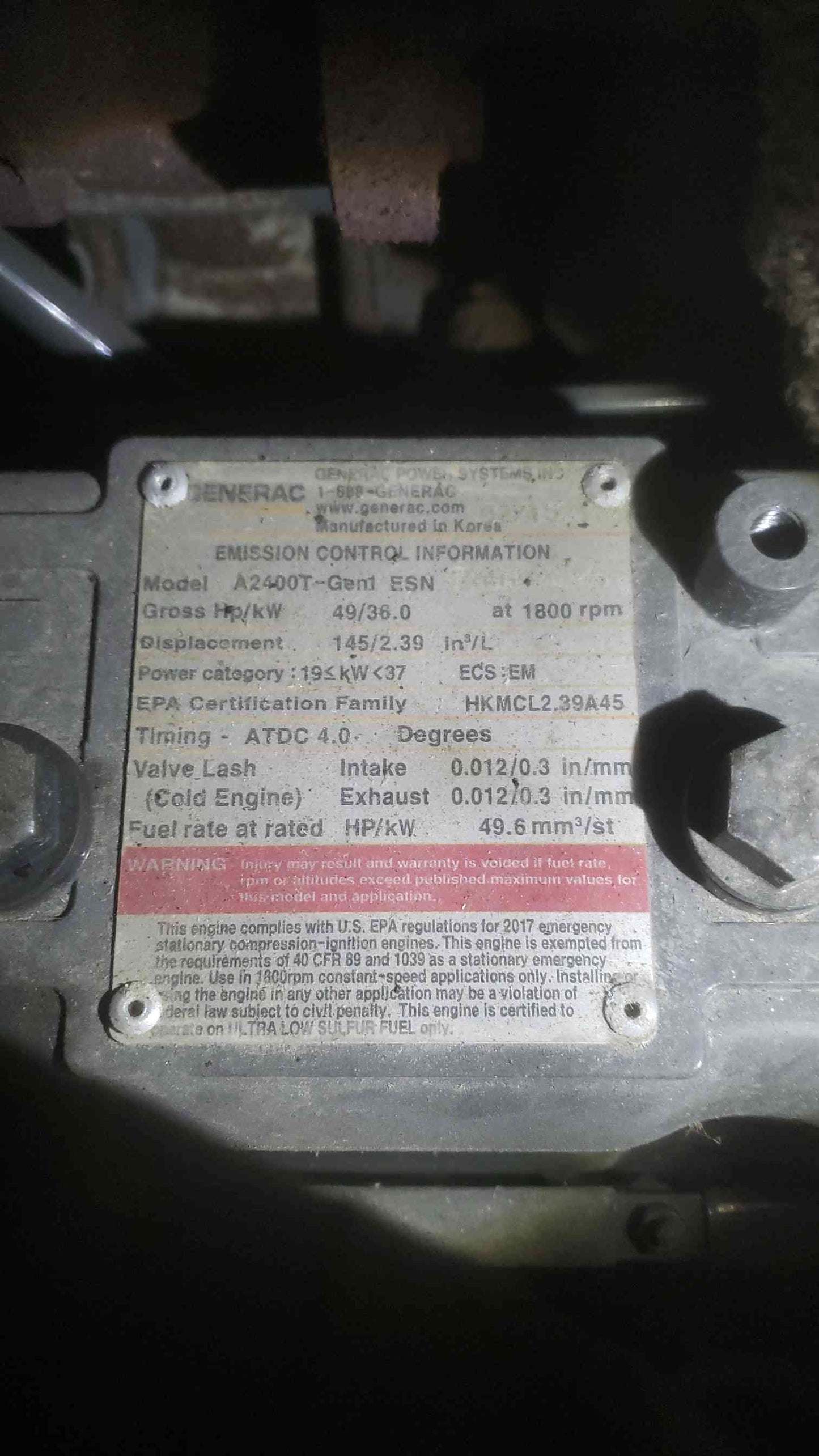 30KW Generac 120/240V 125A 1PH Cummins 2.4L Diesel Generator SD30 499.2Hrs TESTED (SKU: 111002)