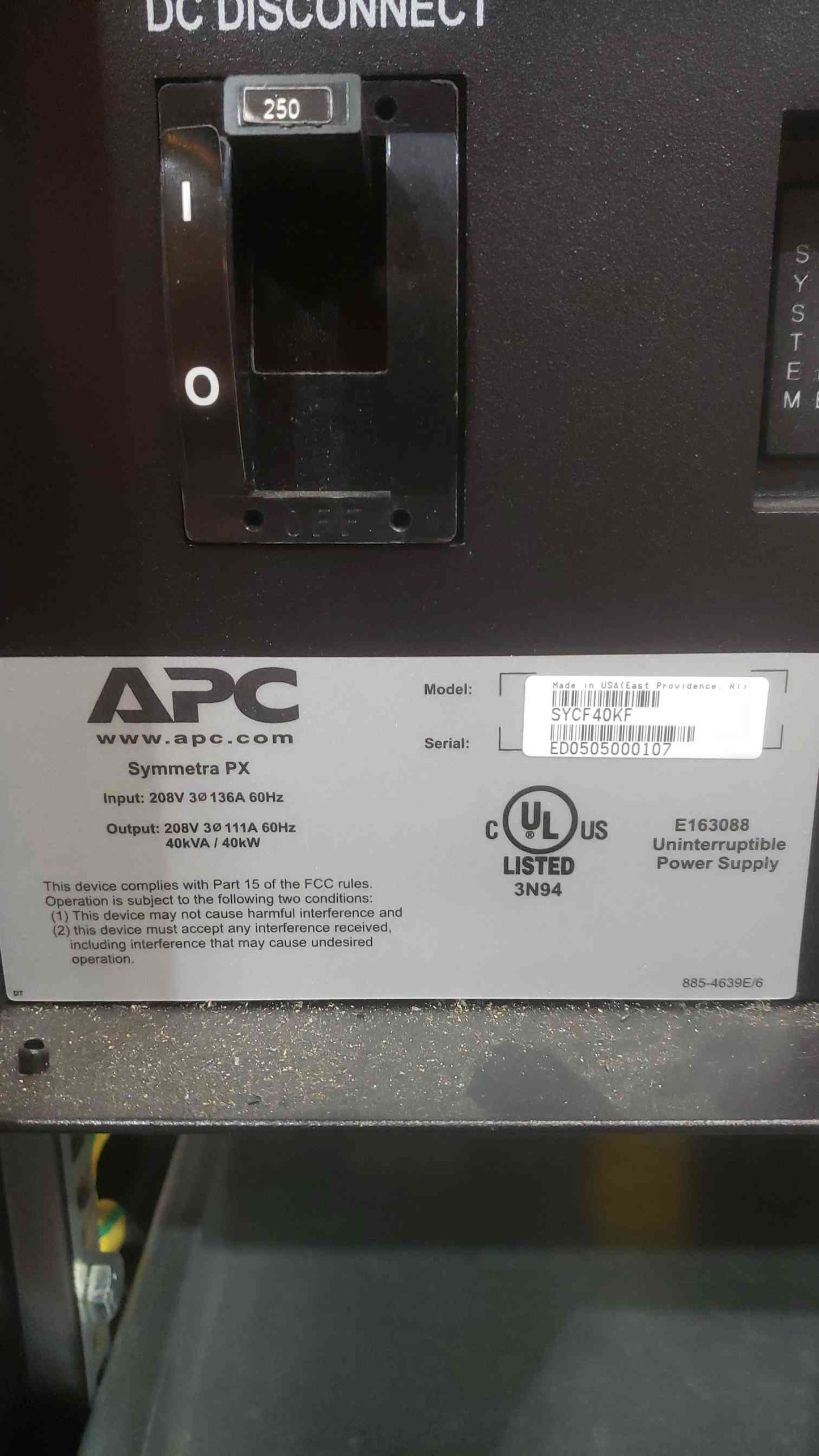 APC Symmetra PX 40KW UPS Empty Frame 208V 3PH 136A 60Hz SYCF40KF