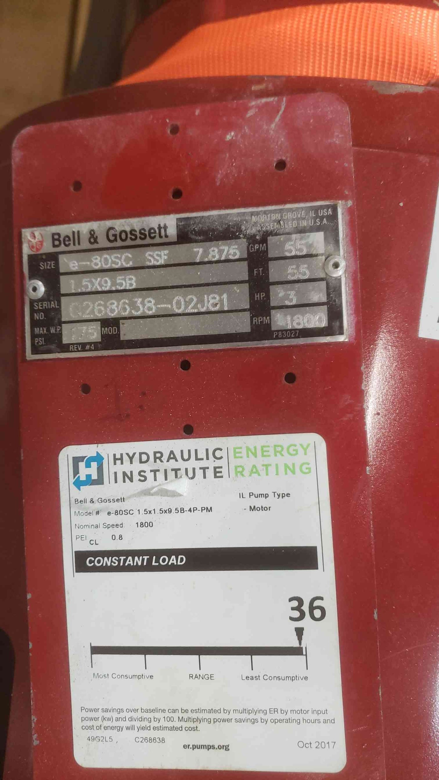 Baldor Reliance 3HP 200V 9.7A Motors w/ Bell & Gossett e-80SC Centrifugal Pump