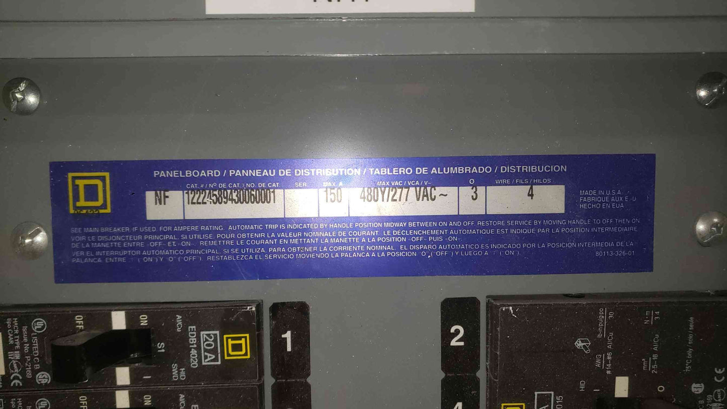 Square D NF Panelboard 150A 480Y/277 VAC 3PH 4W 16 Breakers (SKU: 112337)