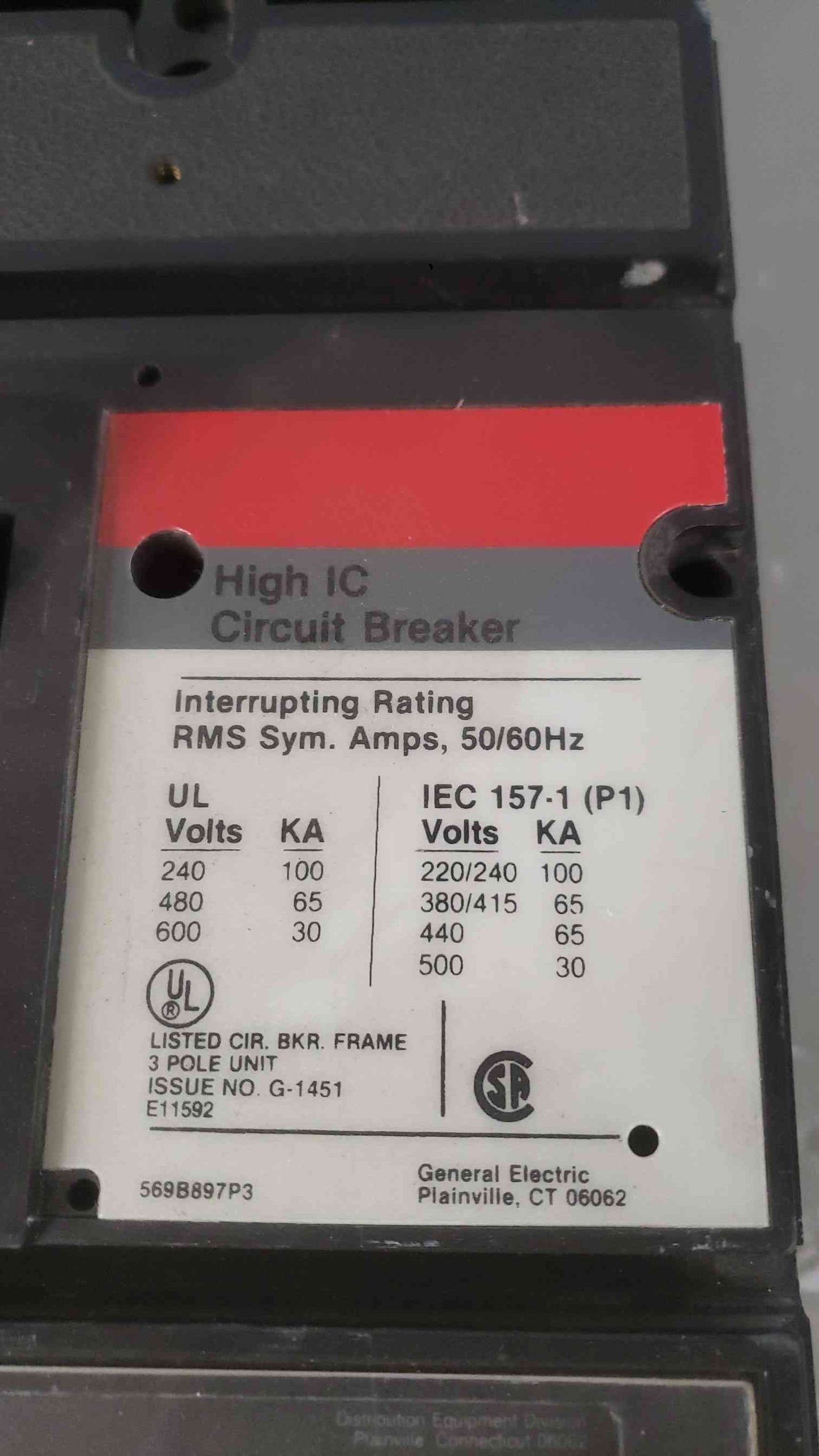 GE 400A 600VAC 3 Pole High IC Circuit Breaker TJL4V2604 (SKU: 112534)