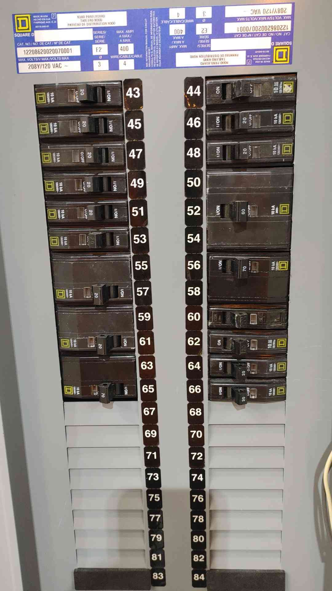 Square D NQOD 400 Amp 208Y/120V 3-Phase 4-Wire Panelboard 42-Circuit Sub-Panel (SKU: 112769)