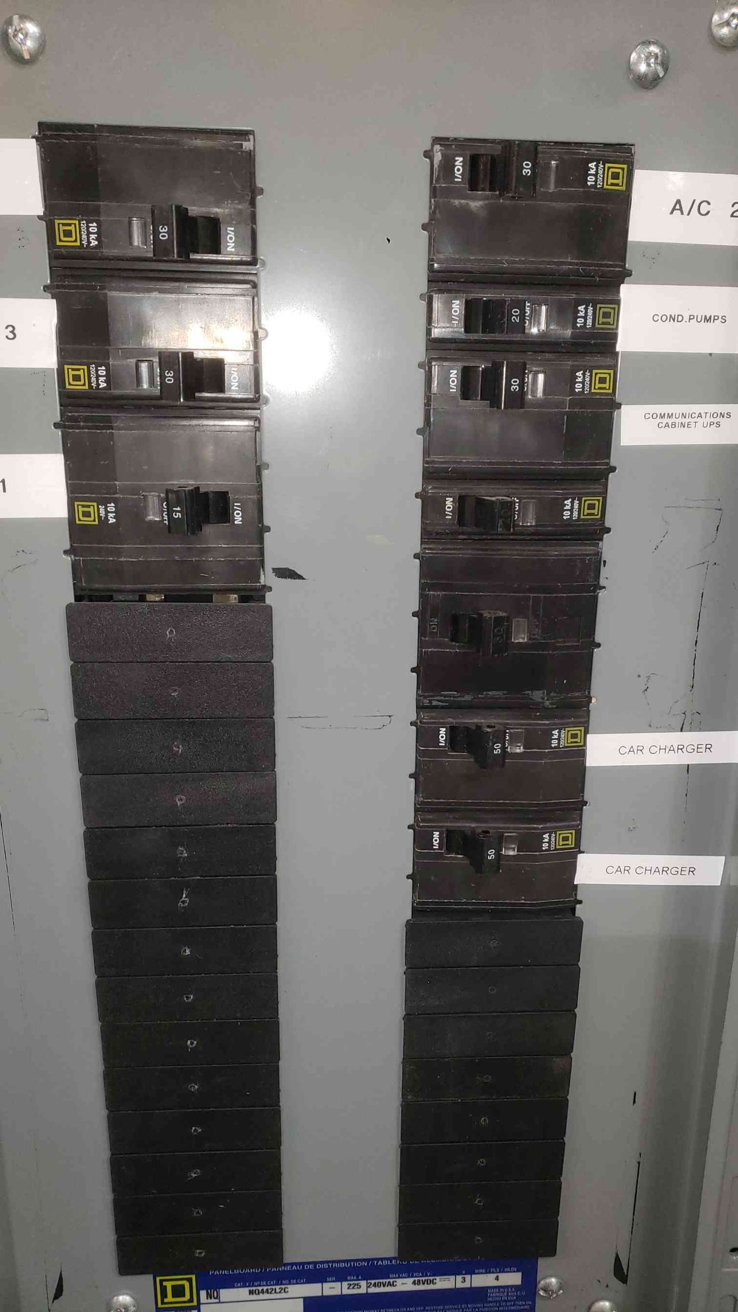 Square D NQ 3 Phase Panelboard 225A Max 200A Main 30A 15A 3-Pole QOB NQ442L2C 208V