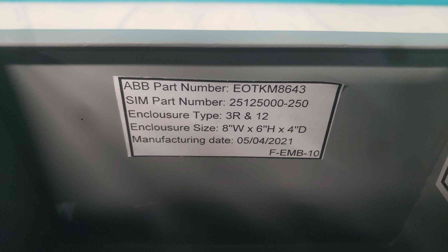 ABB EOT63U3M3-P Non-Fusible Disconnect Switch 80A 600V 3-Pole NEMA 3R 12 OT80F3