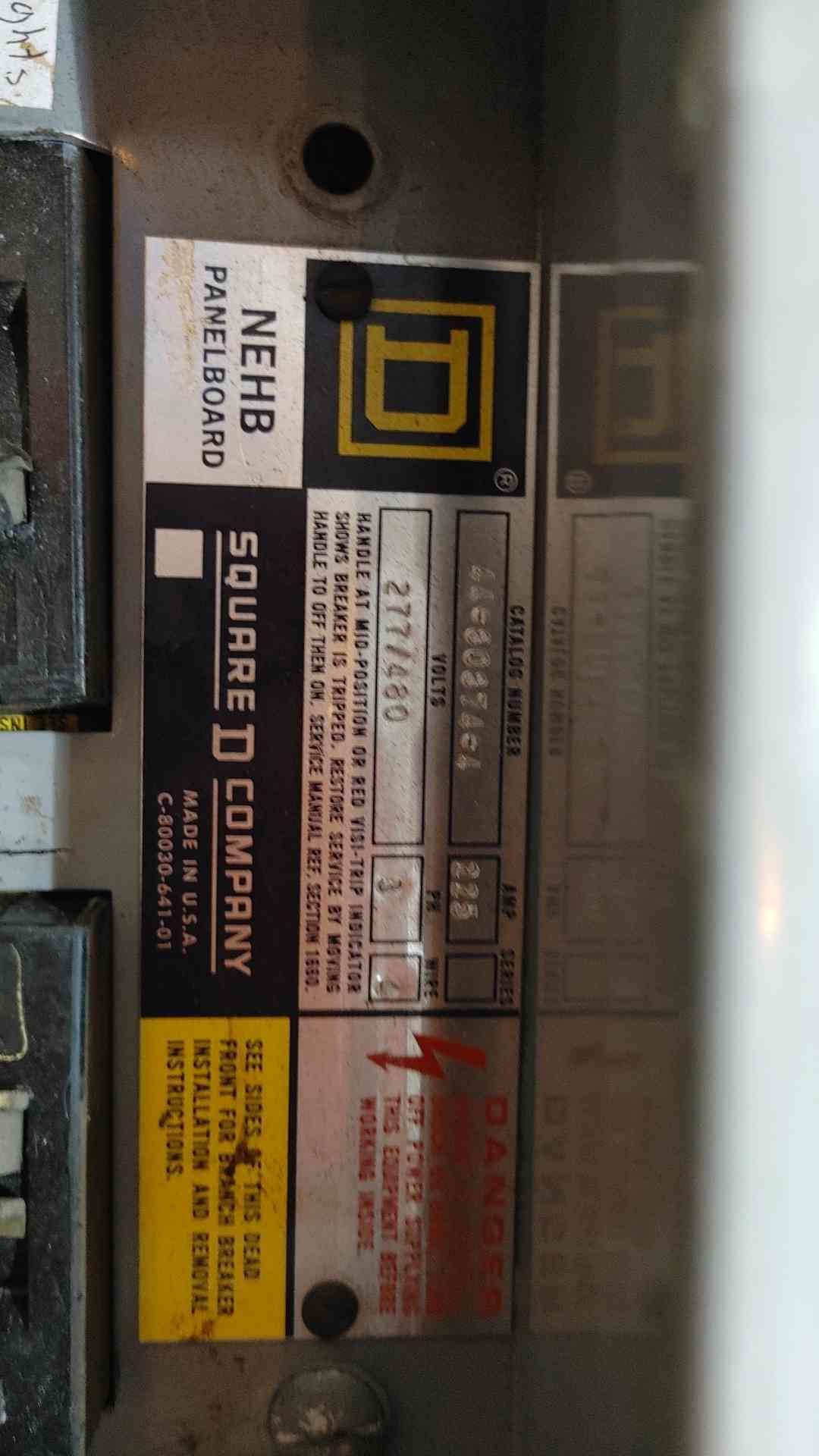 Square D NEHB 225A 277/480V 3PH Panelboard Load Center w/ EHB E-Frame Breakers